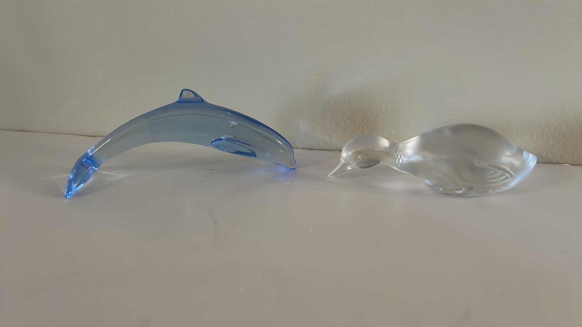 Photo 1 of 2 BACCARAT CRYSTAL FIGURINES - DAUPHIN DIVING DOLPHIN & SWIMMING /HUNTING DUCK H3”