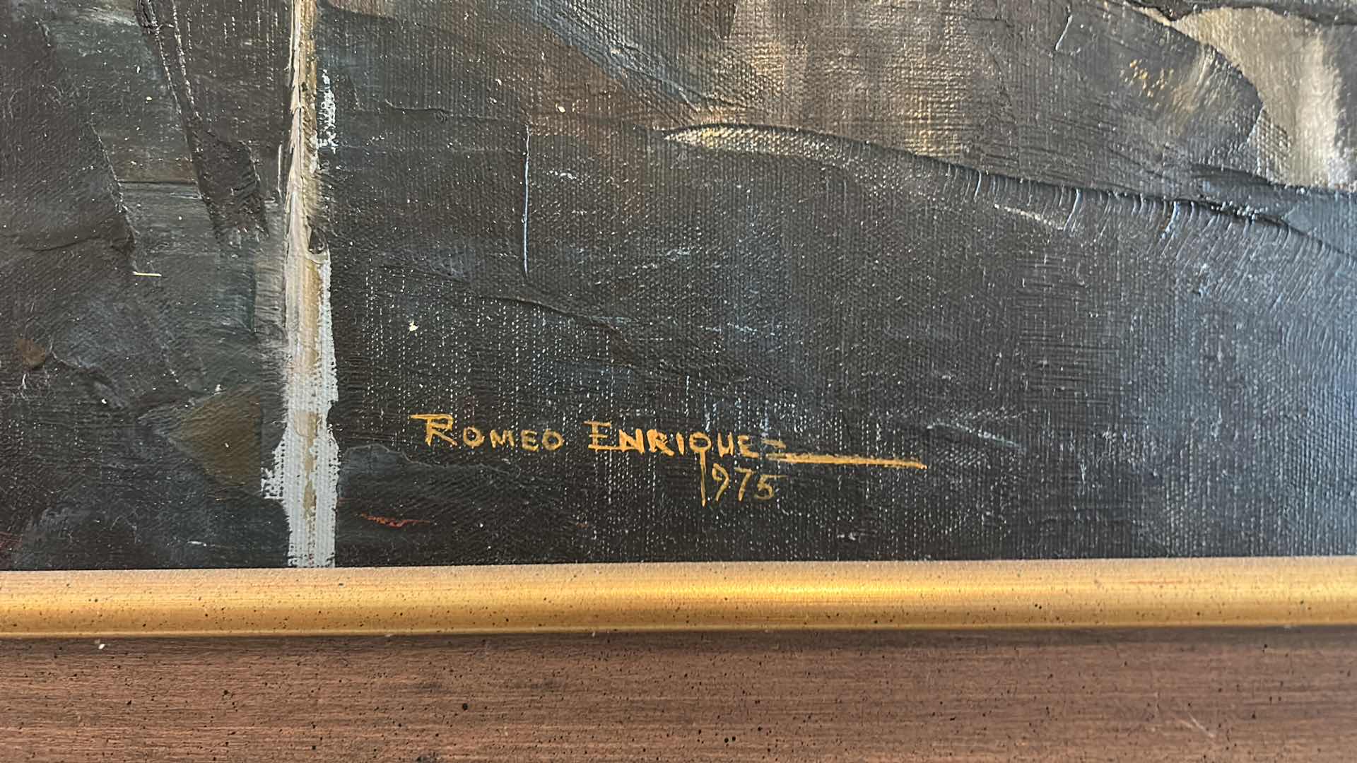 Photo 1 of FRAMED ORIGINAL 1969 OIL PAINTING ON CANVAS BY ROMEO BORJA ENRIQUEZ, LANDSCAPE ARTWORK, 43 1/2“ x H28 1/2“