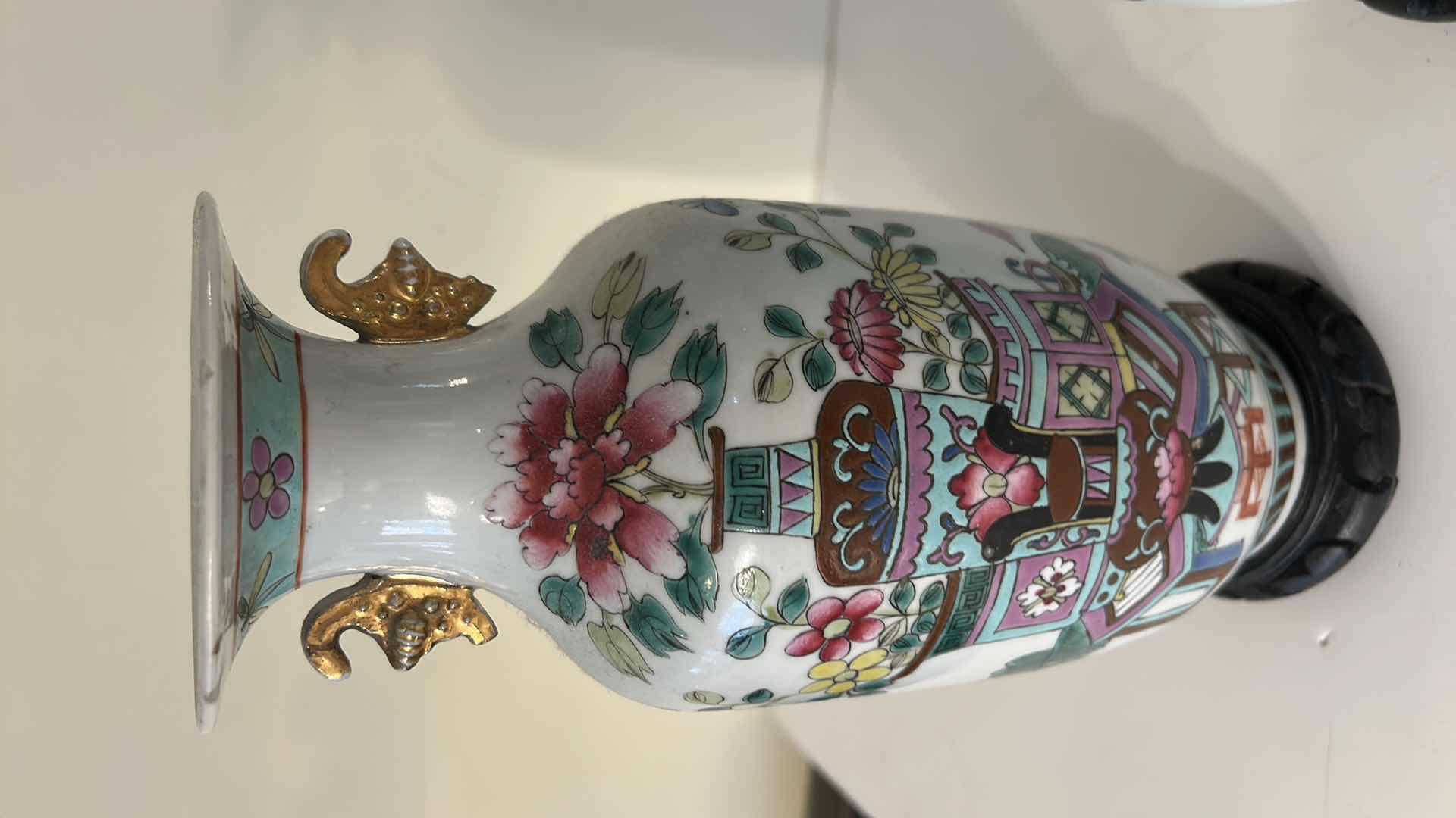 Photo 1 of 2 CHINESE FAMILLE ROSE PORCELAIN VASES H10.75”