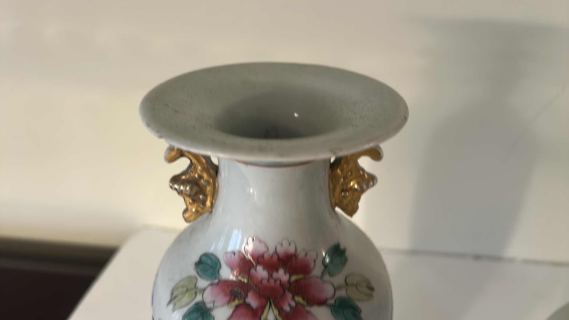 Photo 1 of 2 CHINESE FAMILLE ROSE PORCELAIN VASES H10.75”