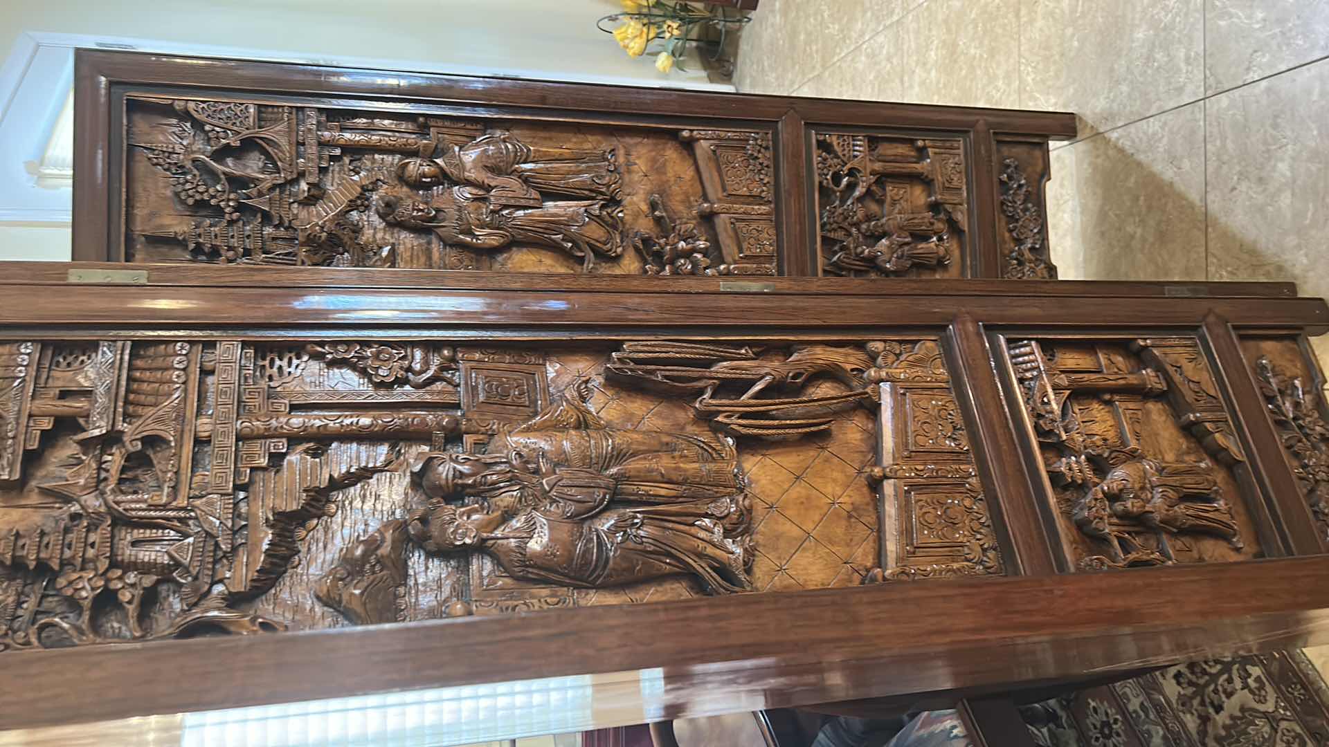 Photo 1 of ANTIQUE/VINTAGE CHINESE FOUR PANEL HAND CARVED WOODEN ROOM DIVIDER/PRIVACY SCREEN
54” x 1.5” x 6’