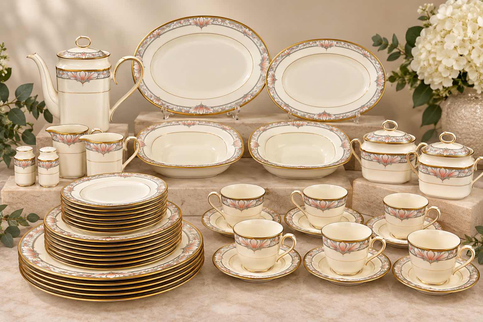 Photo 1 of 54 PC NORITAKE BARRYMORE (Pattern #9737) BONE CHINA