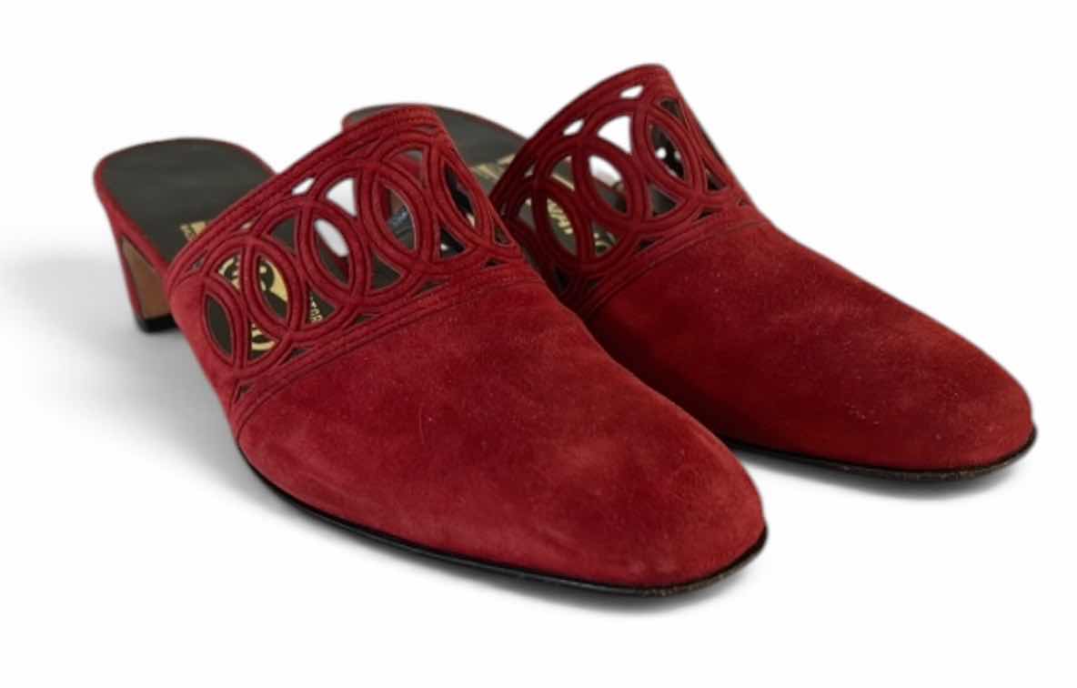 Photo 1 of RED SUEDE SALVATORE FERRAGAMO SLIDE MULE HEELS SIZE 7