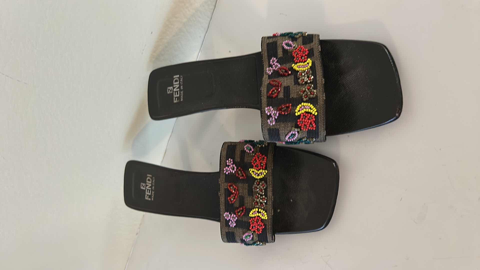 Photo 1 of FENDI ZUCCA CANVAS BEADED SLIDE MULE HEELS SIZE 7