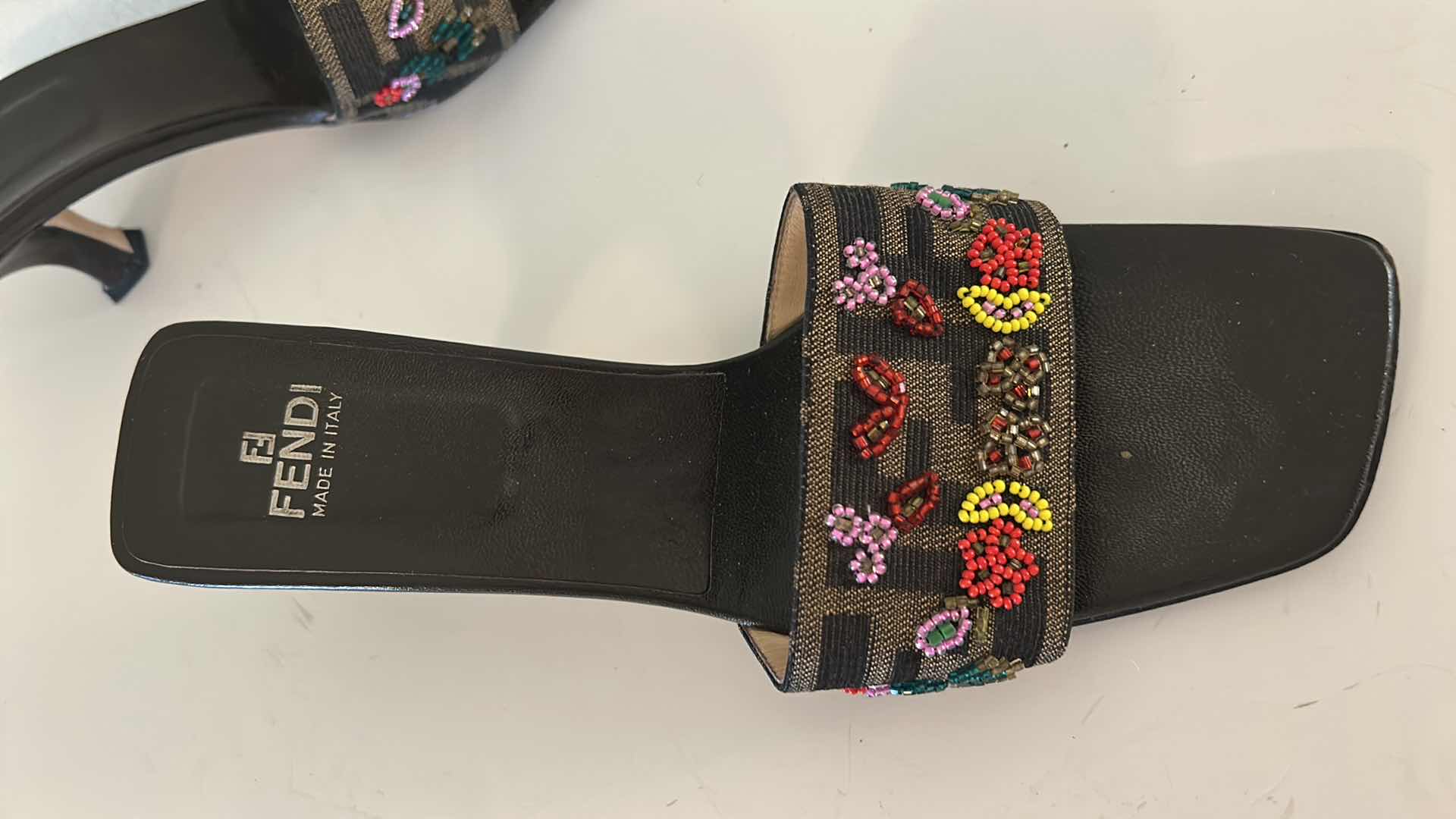 Photo 1 of FENDI ZUCCA CANVAS BEADED SLIDE MULE HEELS SIZE 7