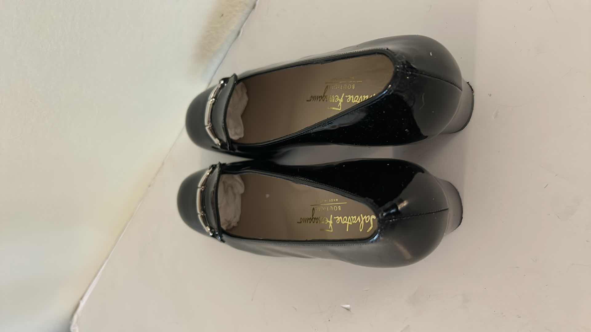 Photo 1 of SALVATORE FERRAGAMO BLACK PATENT LEATHER LOAFER PUMPS SIZE 7