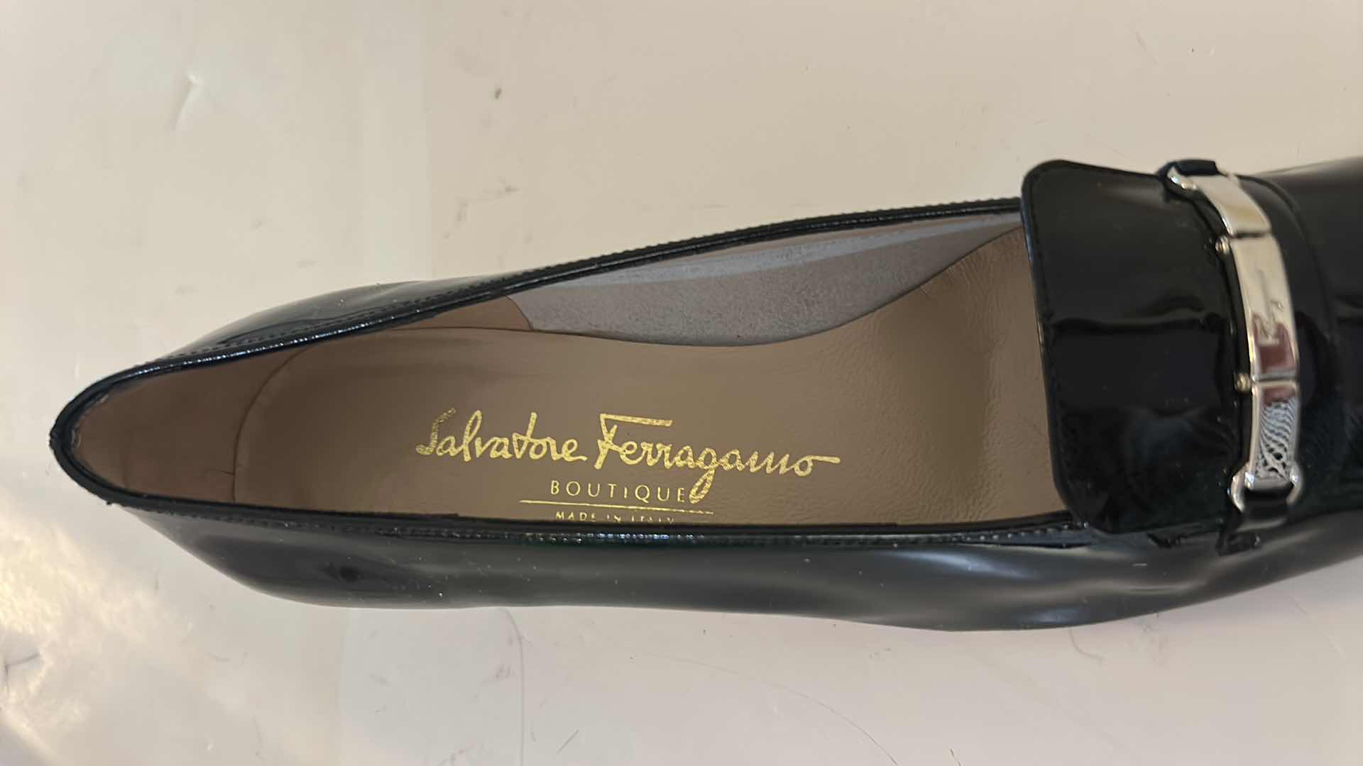 Photo 1 of SALVATORE FERRAGAMO BLACK PATENT LEATHER LOAFER PUMPS SIZE 7