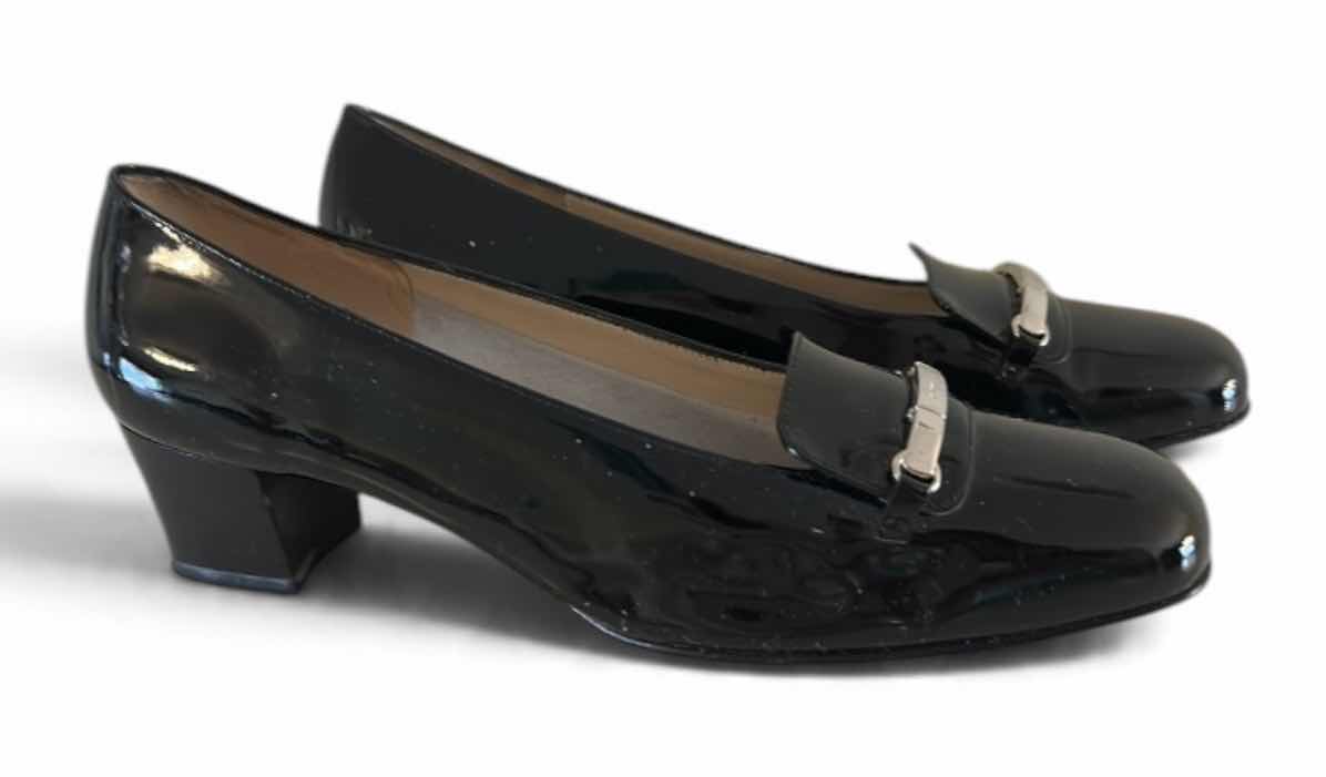 Photo 1 of SALVATORE FERRAGAMO BLACK PATENT LEATHER LOAFER PUMPS SIZE 7