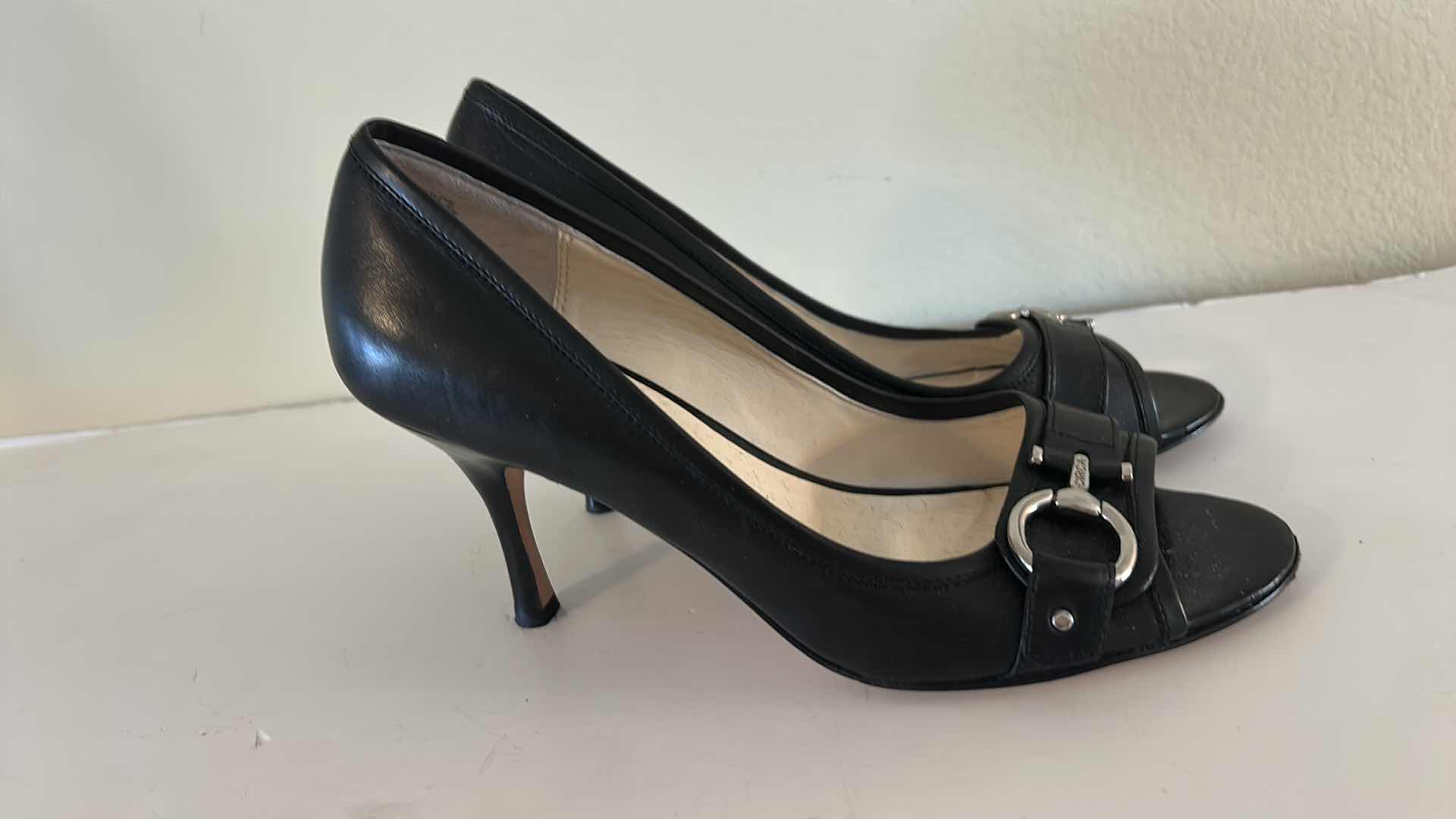 Photo 1 of CIRCA JOAN AND DAVID BLACK LEATHER PEEP TOE PUMPS