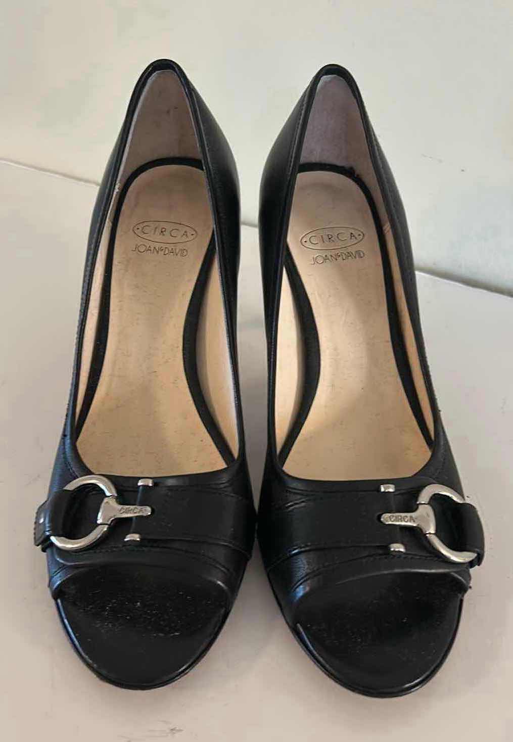 Photo 1 of CIRCA JOAN AND DAVID BLACK LEATHER PEEP TOE PUMPS