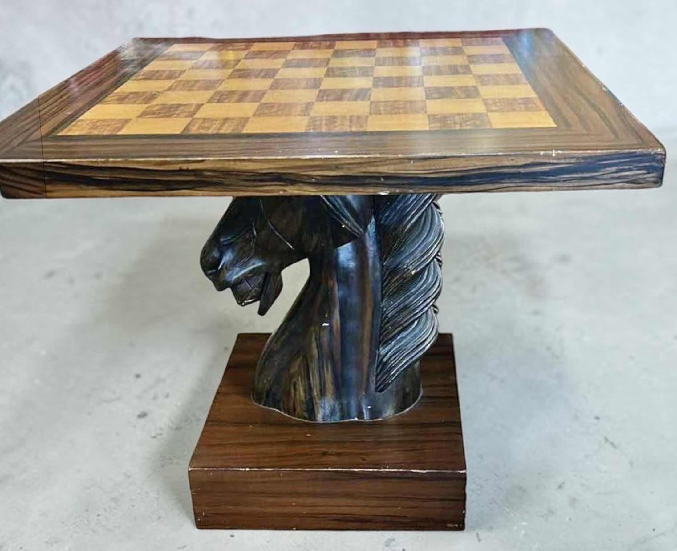 Photo 1 of MID-CENTURY MODERN ROSEWOOD CHEST TABLE WITH CHESS PIECES Mid-Century Modern rosewood chess table featuring an. 32“ x 32“ x 27 1/2“