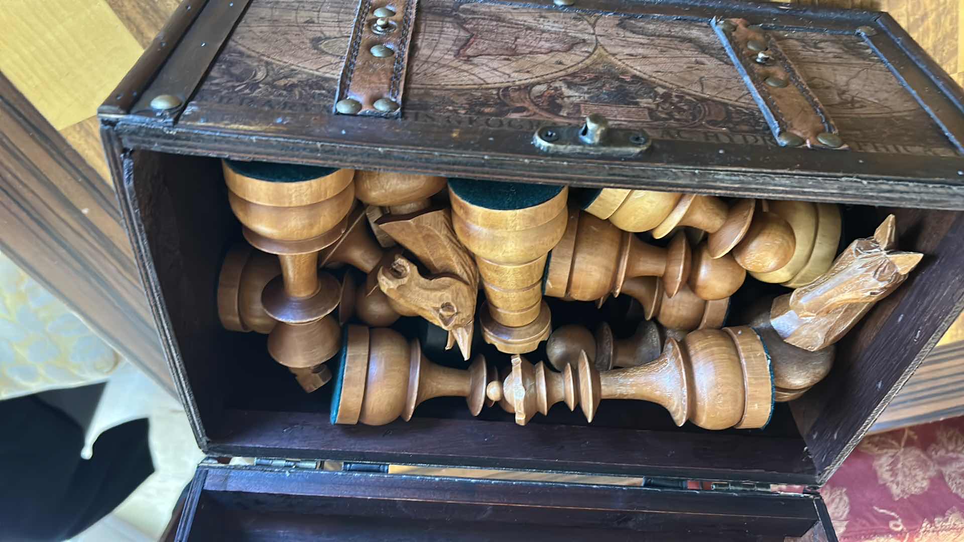 Photo 1 of MID-CENTURY MODERN ROSEWOOD CHEST TABLE WITH CHESS PIECES Mid-Century Modern rosewood chess table featuring an. 32“ x 32“ x 27 1/2“