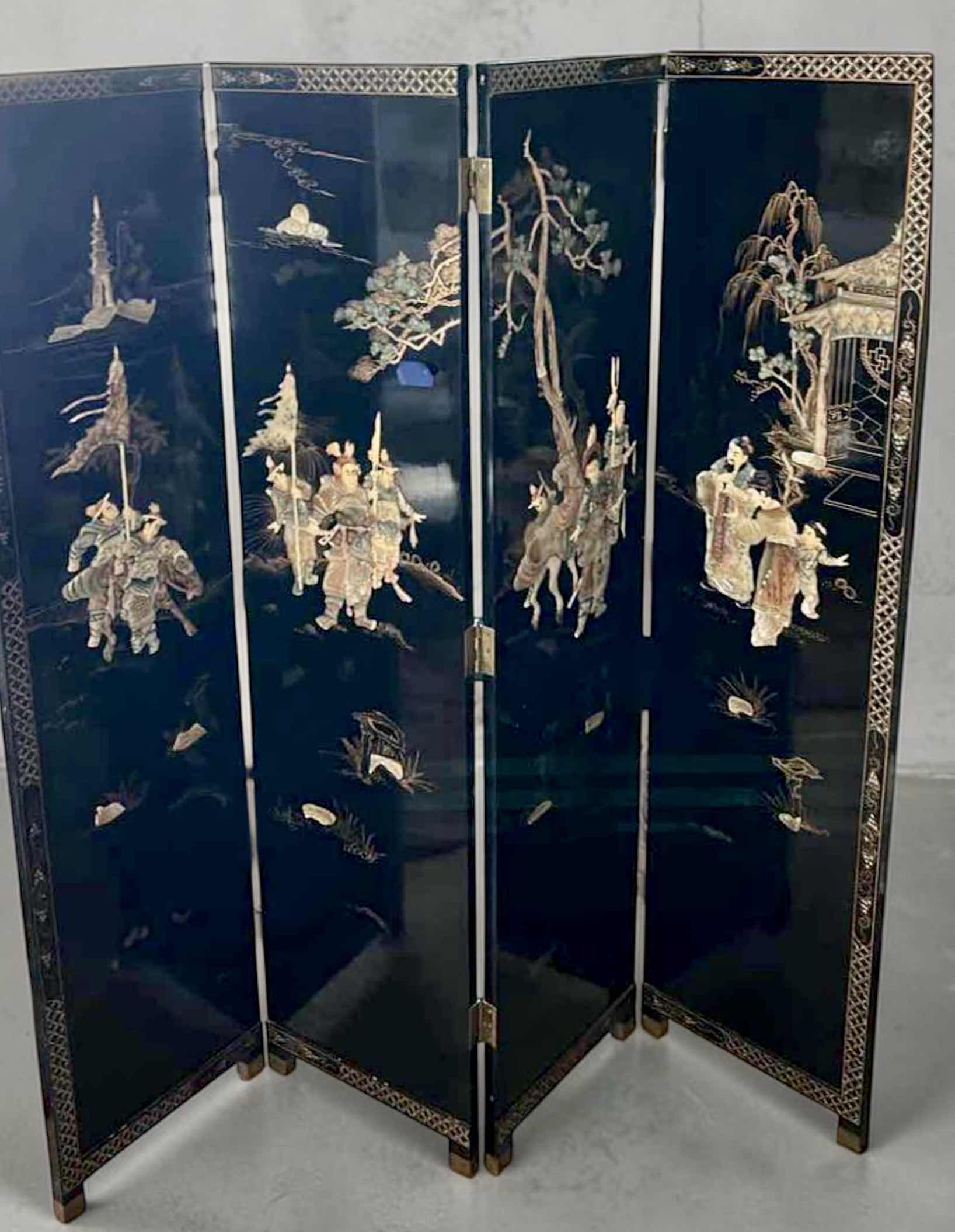 Photo 1 of CHINESE BLACK LACQUER FOLDING ROOM DIVIDER SCREEN 72x 1.25 x H6