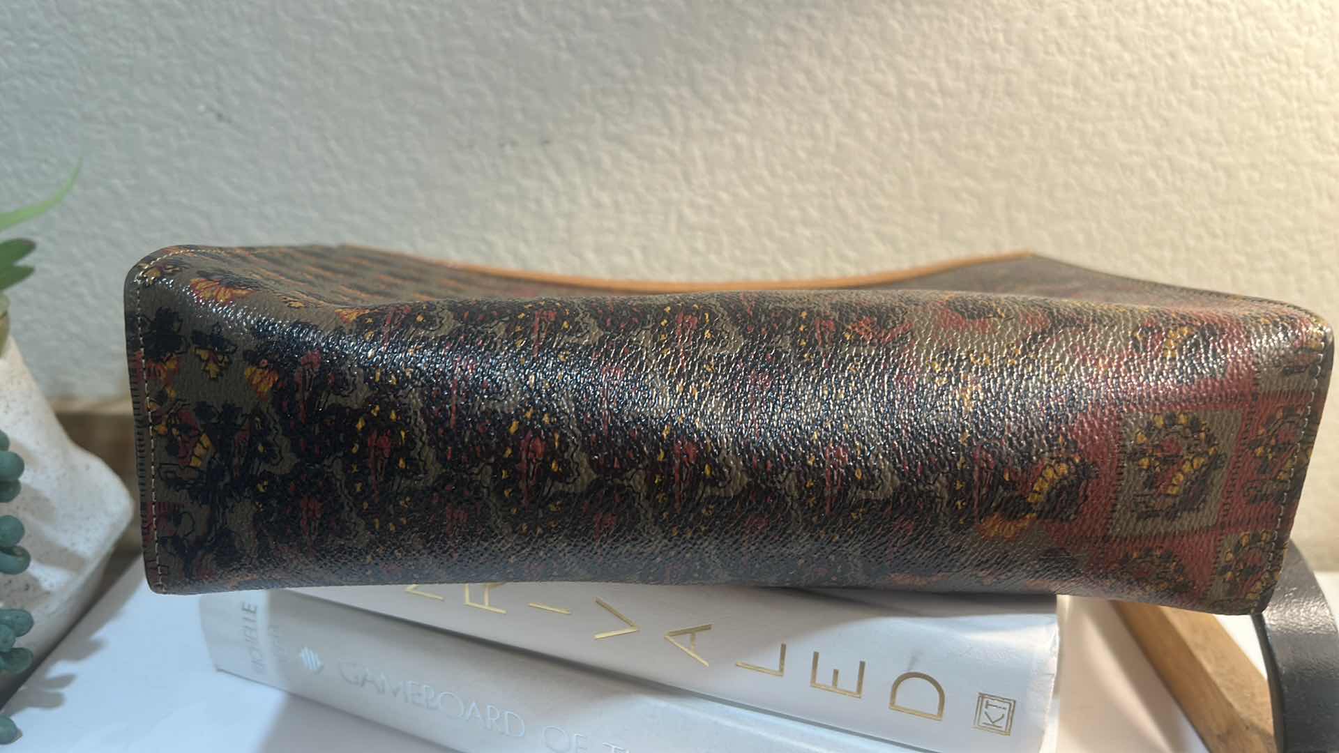 Photo 1 of ESCADA: VINTAGE MONOGRAM PATTERN CANVAS AND LEATHER TRIM ENVELOPE CLUTCH BAG