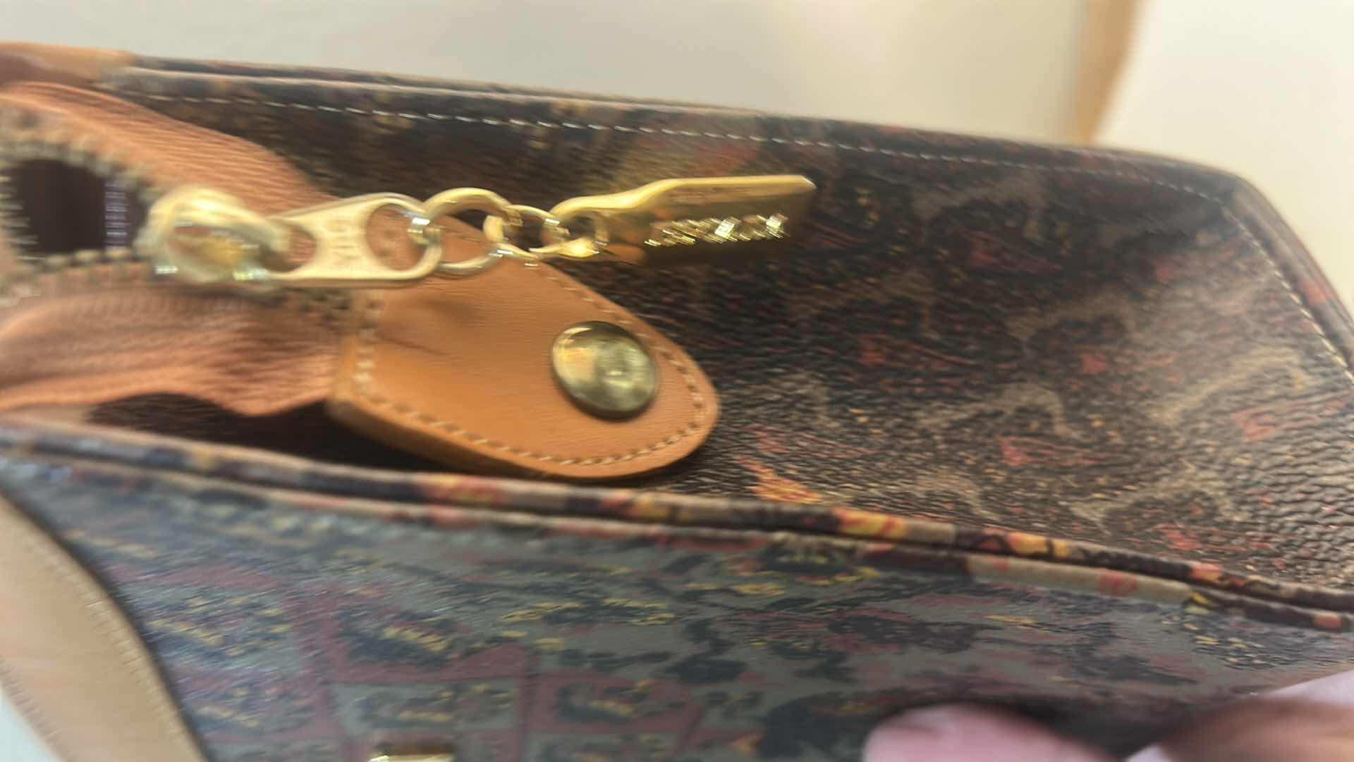 Photo 1 of ESCADA: VINTAGE MONOGRAM PATTERN CANVAS AND LEATHER TRIM ENVELOPE CLUTCH BAG