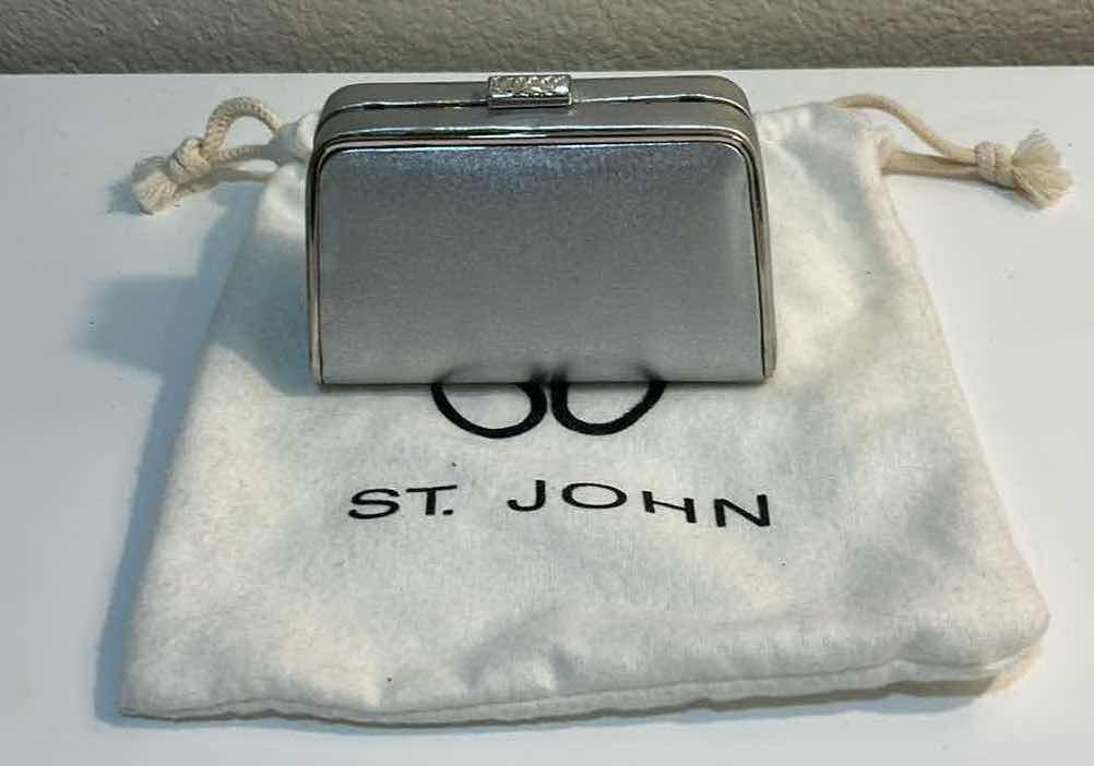 Photo 1 of SMALL ST JOHN SILVER METALLIC EVENING CLUTCH BAG