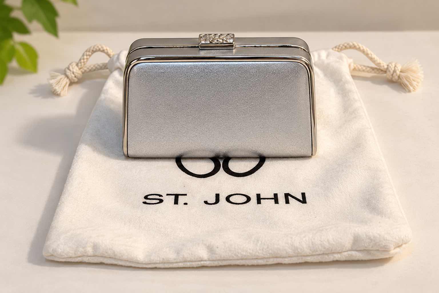 Photo 1 of SMALL ST JOHN SILVER METALLIC EVENING CLUTCH BAG