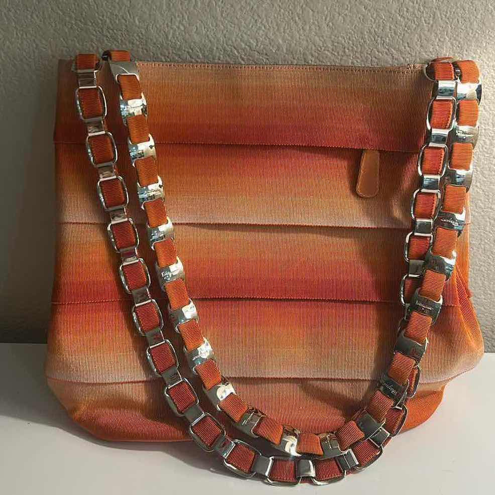 Photo 1 of AUTHENTIC SALVATORE FERRAGAMO SUNSET ORANGE GRADIENT CANVAS SHOULDER BAG