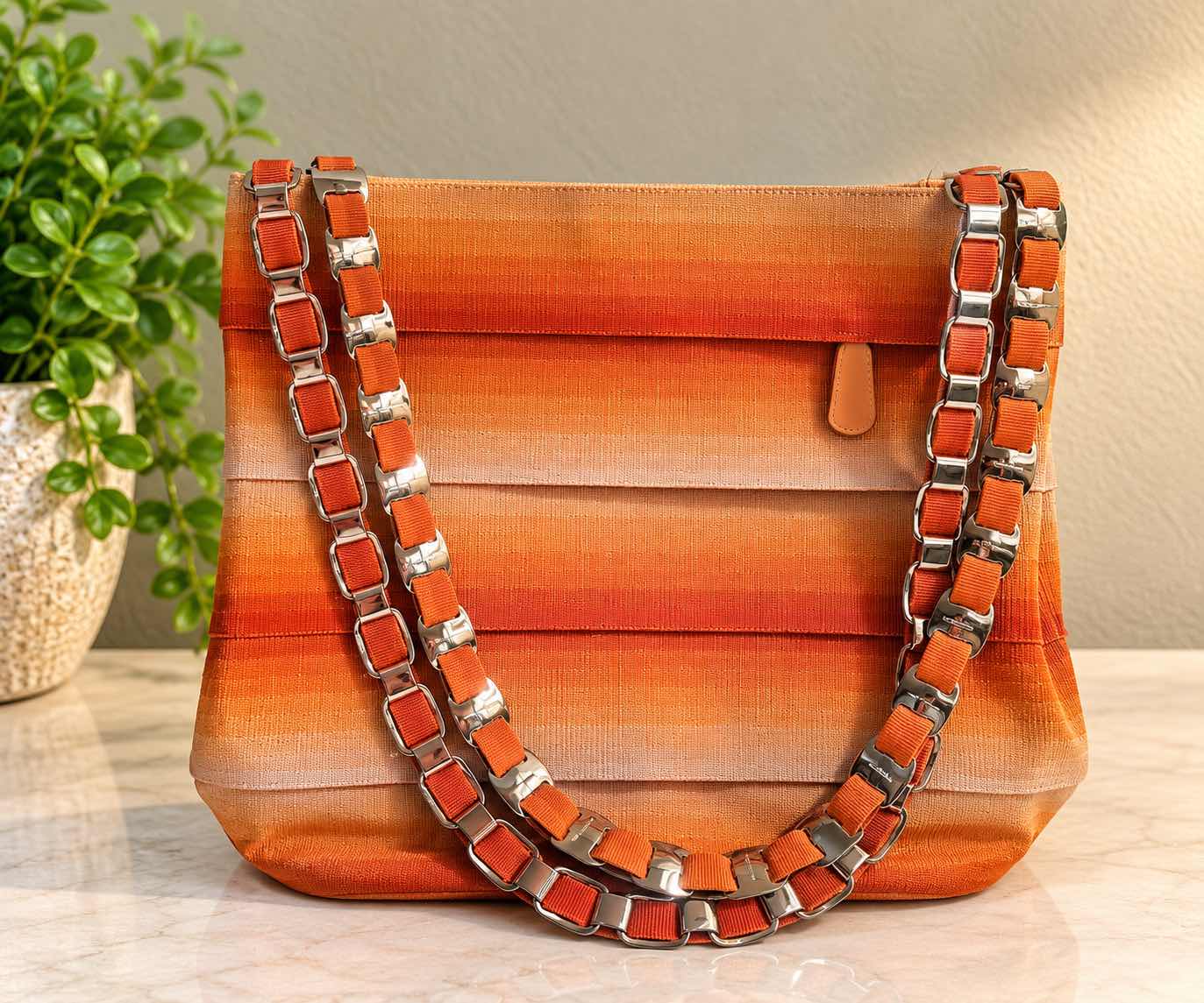 Photo 1 of AUTHENTIC SALVATORE FERRAGAMO SUNSET ORANGE GRADIENT CANVAS SHOULDER BAG