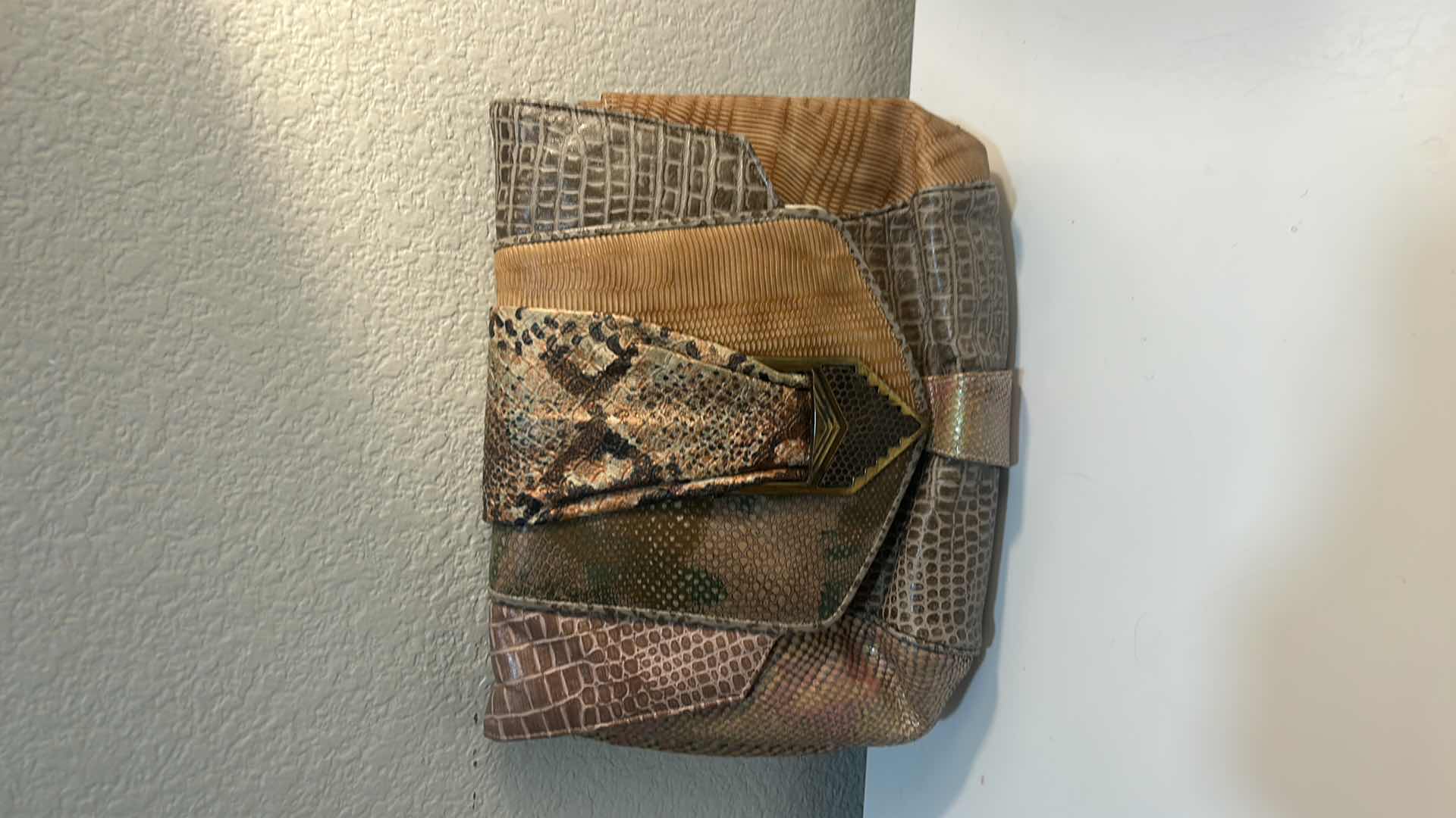 Photo 1 of VINTAGE EMBROIDERED WOVEN TAN HANDBAG & MULTI-TEXTURE PATCHWORK CLUTCH BAG