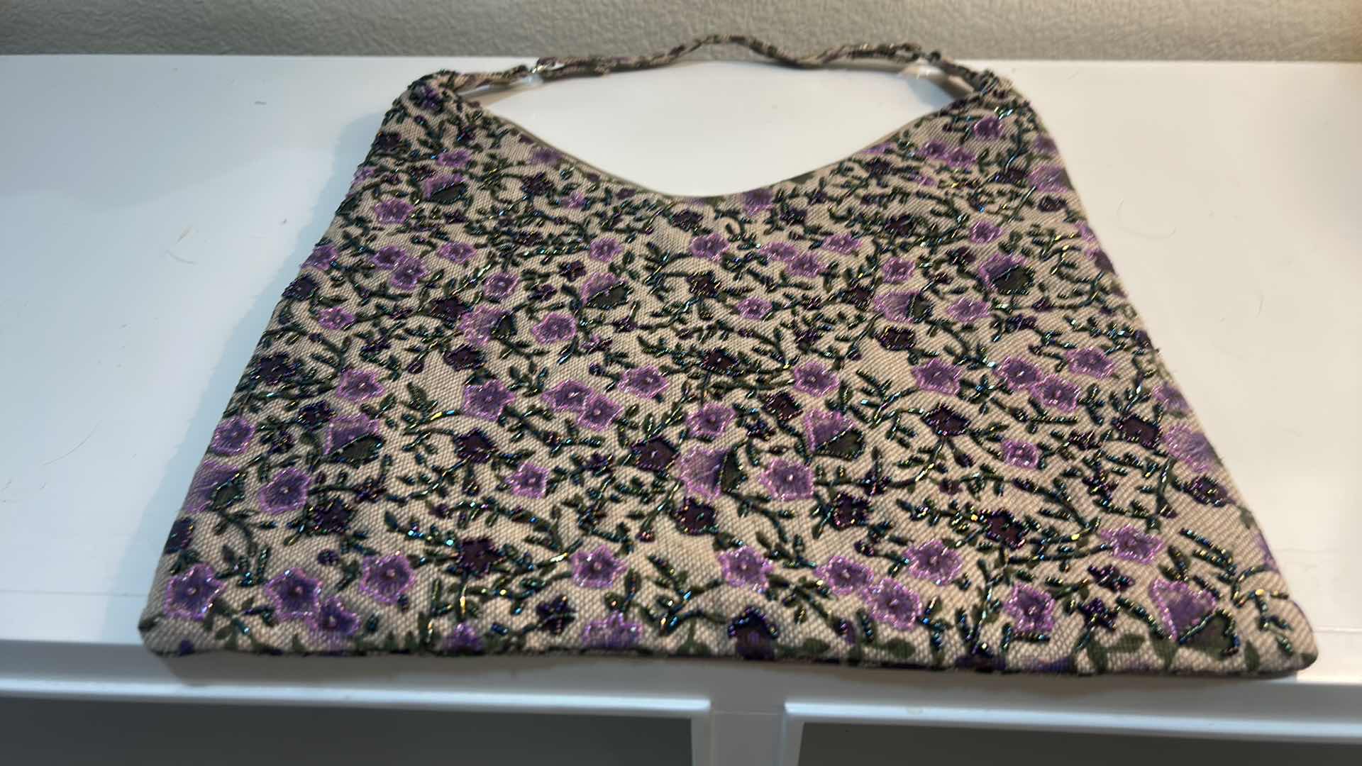 Photo 1 of PURPLE AND GREEN FLORAL BEADED HOBO SHOULDER BAG