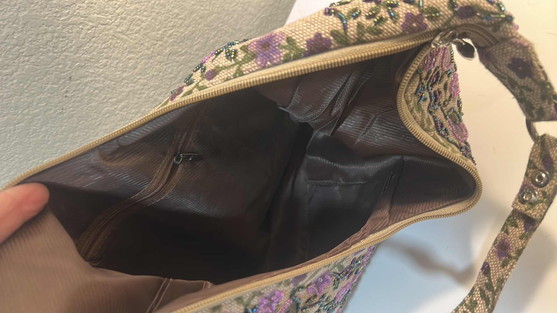 Photo 1 of PURPLE AND GREEN FLORAL BEADED HOBO SHOULDER BAG