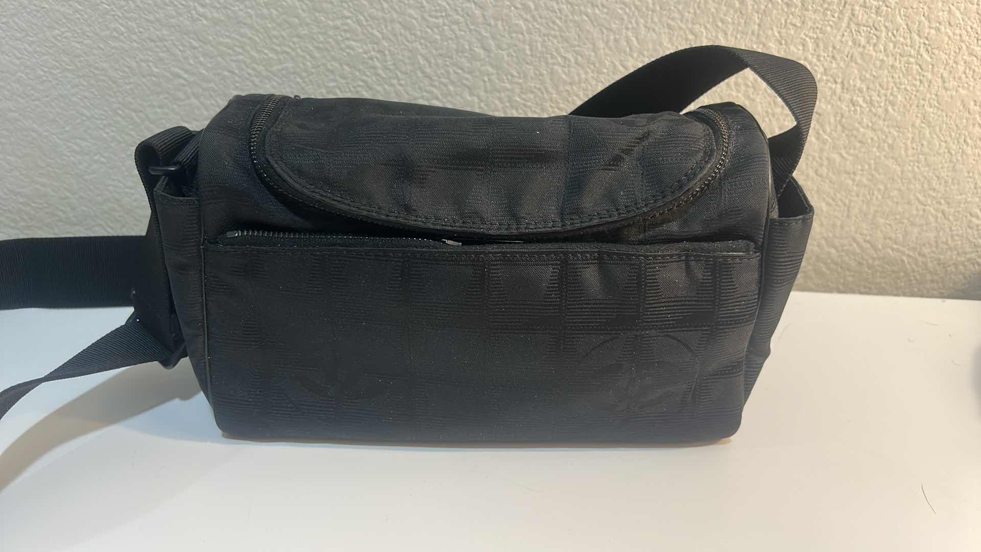 Photo 1 of AUTHENTIC CHANEL NEW TRAVEL LINE CAMERA SHOULDER BAG IN BLACK NYLON JACQUARD