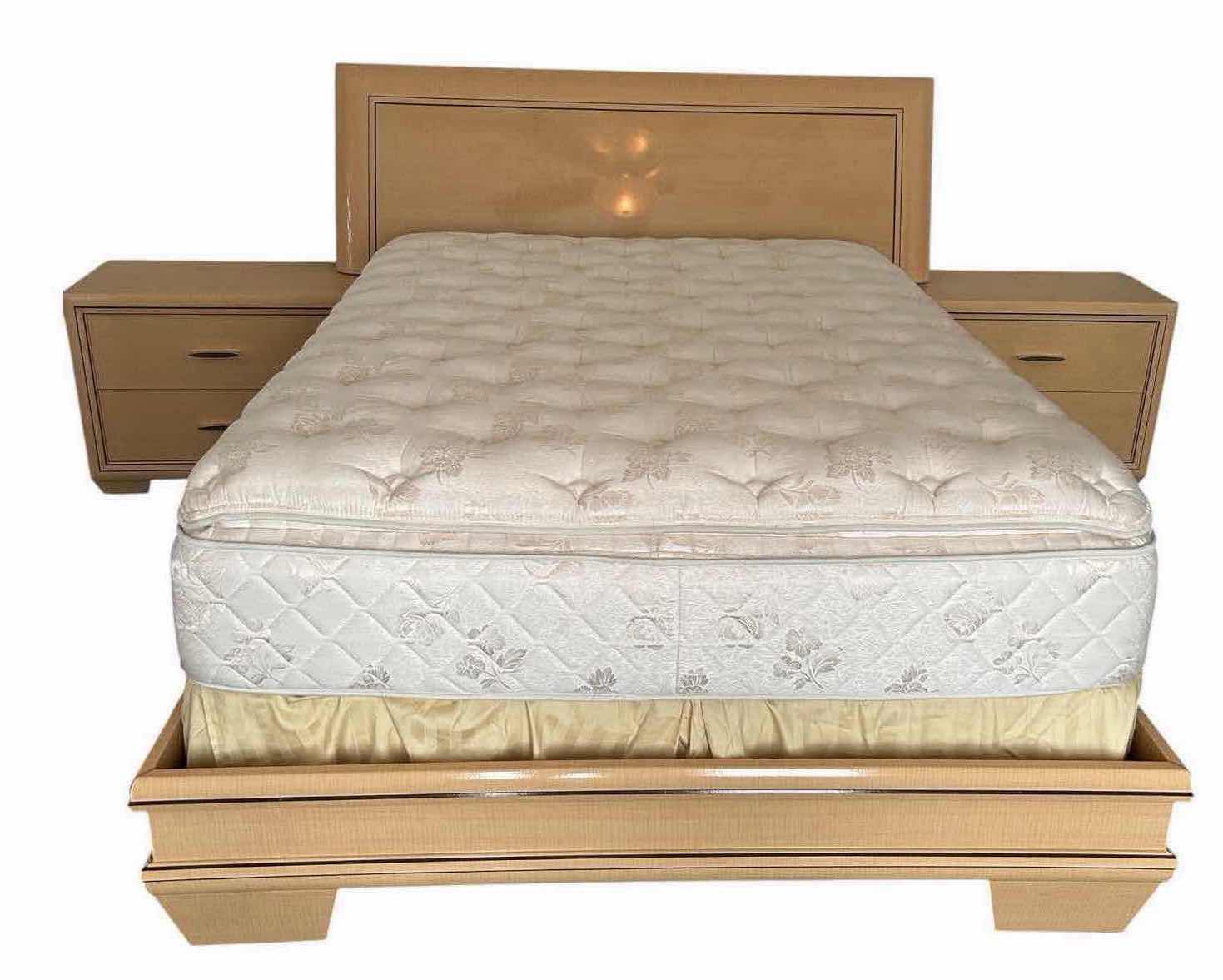 Photo 1 of CONTEMPORARY LIGHT WOOD VENEER QUEEN BEDFRAME W A SLEEK GLOSSY FINISH MATTRESS & NIGHT STANDS SOLD SEPARATELY