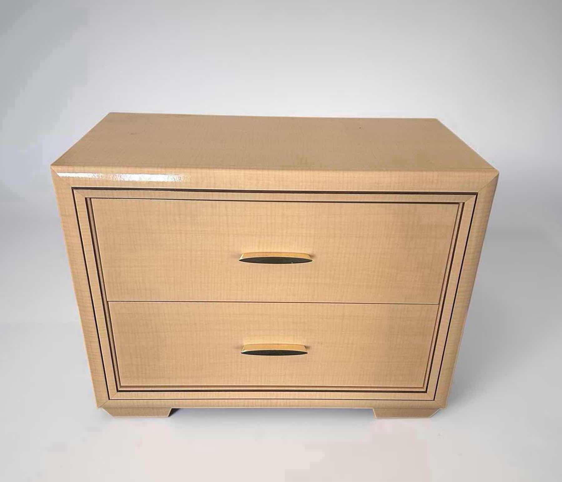 View 1 of CONTEMPORARY LIGHT WOOD VENEER 2 DRAWER NIGHTSTAND W SLEEK GLOSSY FINISH 32" X 16" H 25"