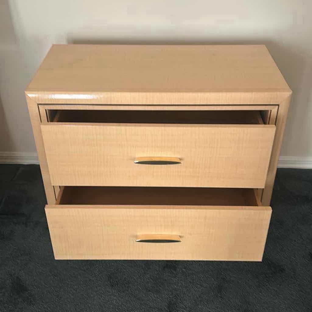View 3 of CONTEMPORARY LIGHT WOOD VENEER 2 DRAWER NIGHTSTAND W SLEEK GLOSSY FINISH 32" X 16" H 25"
