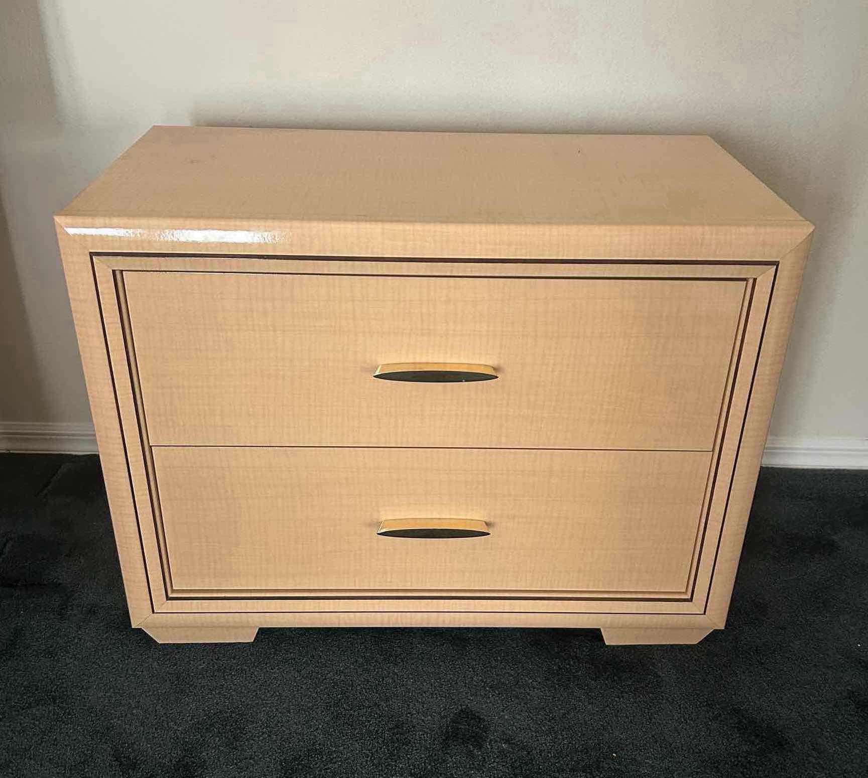 View 2 of CONTEMPORARY LIGHT WOOD VENEER 2 DRAWER NIGHTSTAND W SLEEK GLOSSY FINISH 32" X 16" H 25"