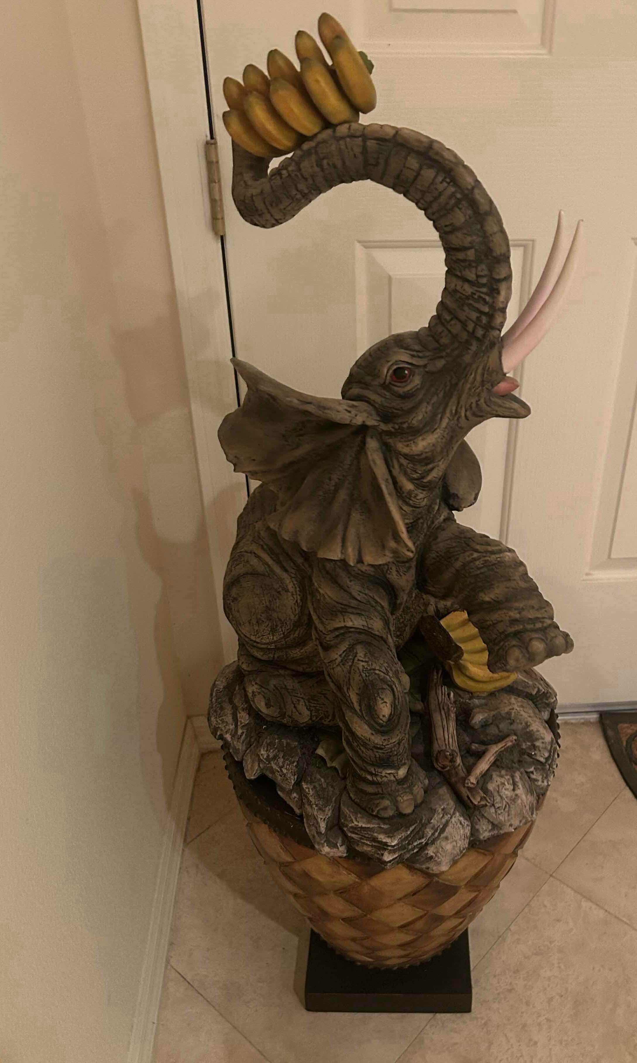 Photo 1 of RESIN EBROS SAFARI JUNGLE ELEPHANT STATUE ON RAISED PEDESTAL BASE H 48"
