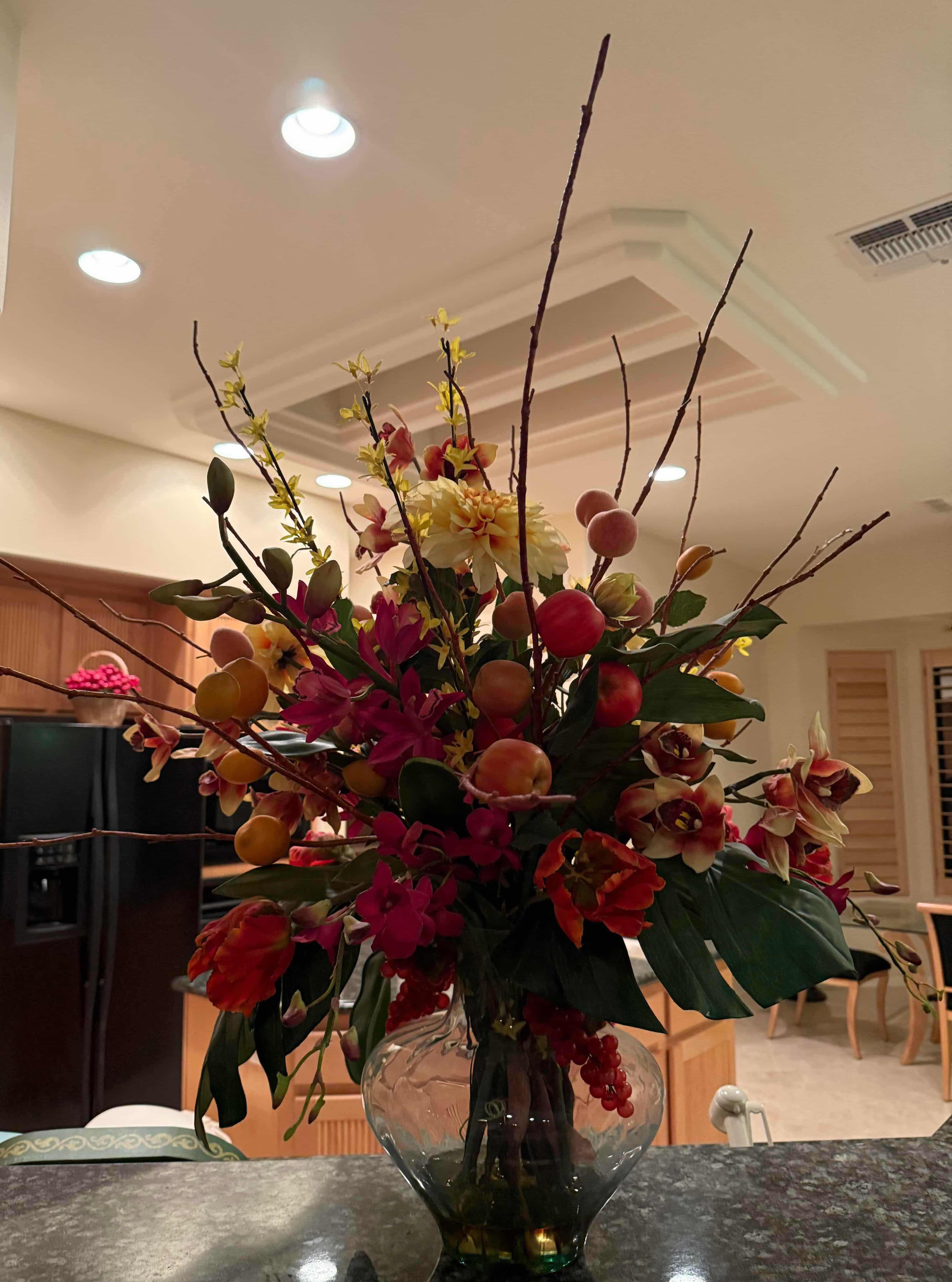 Photo 1 of FAUX FLORAL ARRANGEMENT IN GLASS VASE H35”