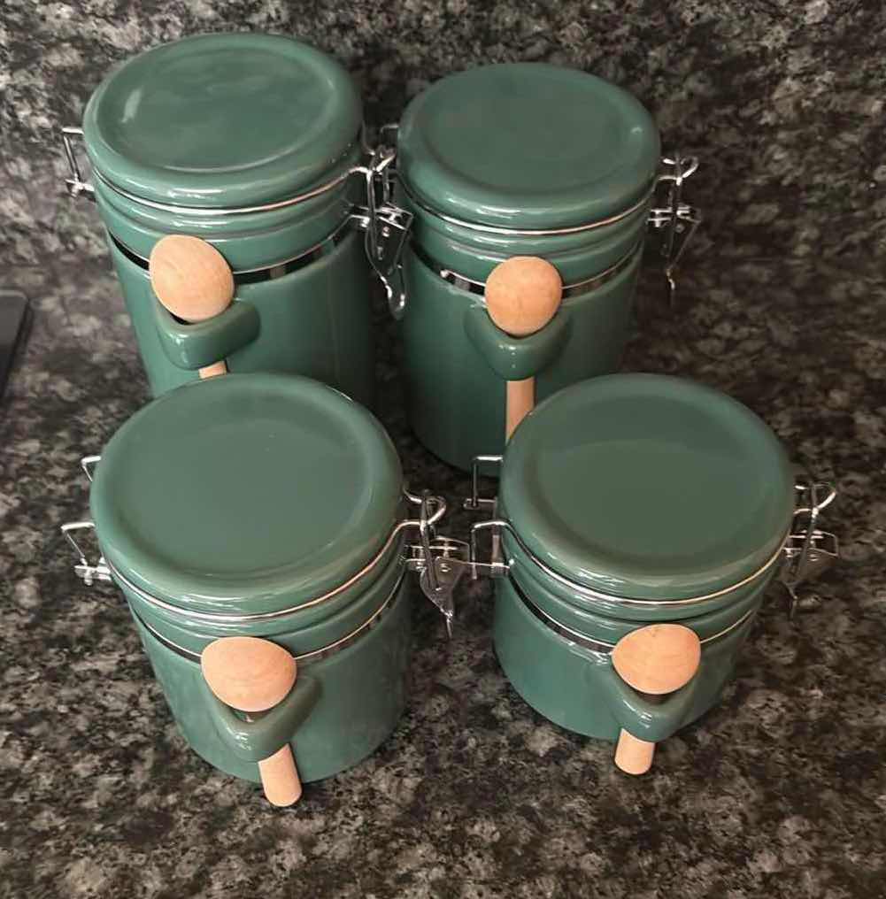 Photo 1 of 4 PCS- GREEN CERAMIC CANISTER SET