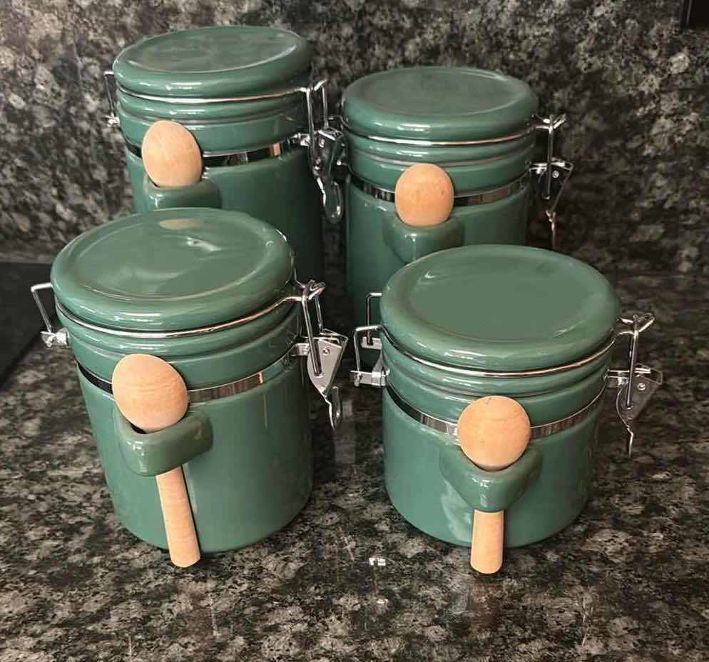 Photo 1 of 4 PCS- GREEN CERAMIC CANISTER SET