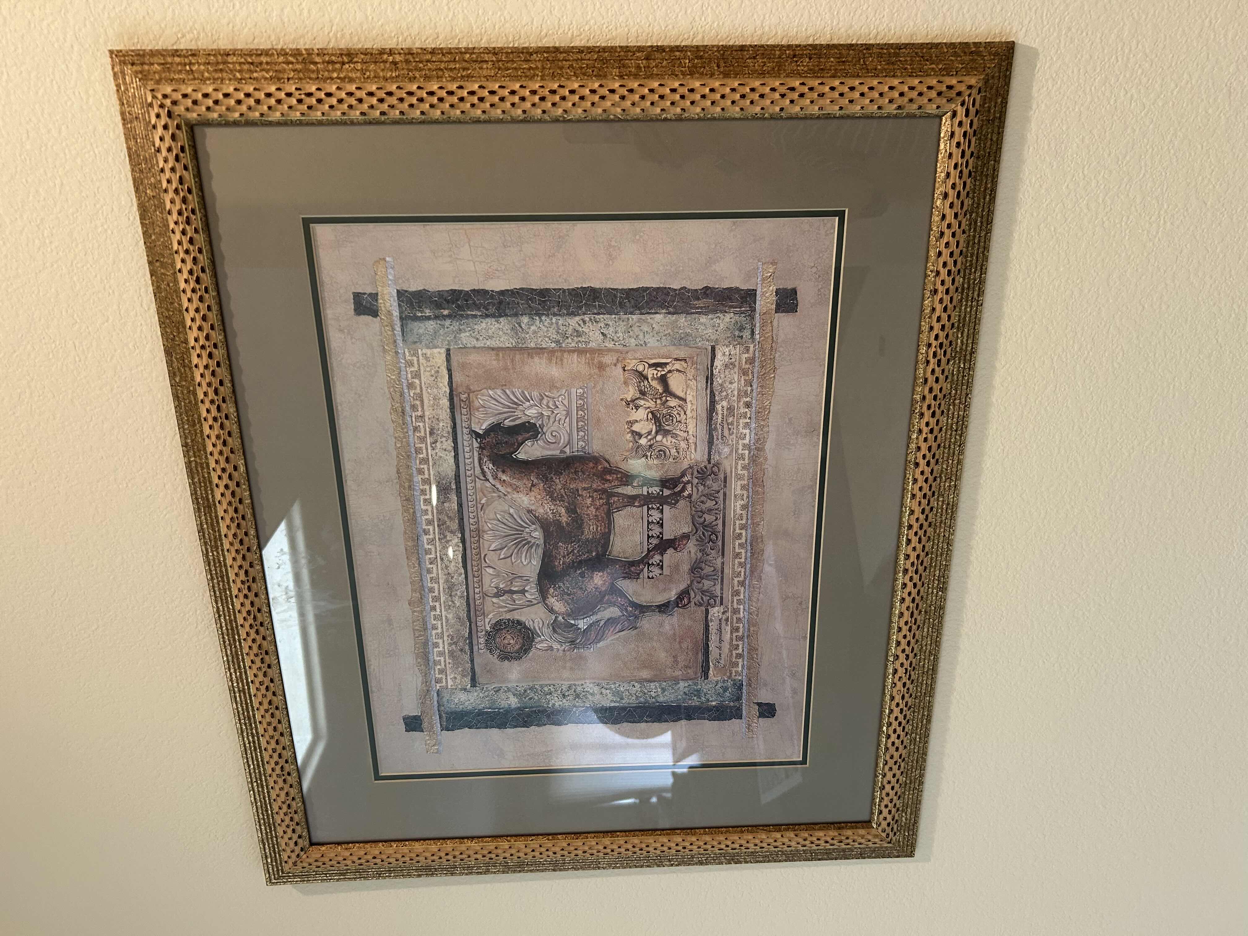 Photo 1 of CLASSICAL STYLE FRAMED HORSE WALL ART PRINT W ANTIQUED SCROLL DEDIGN 28" X 24"
