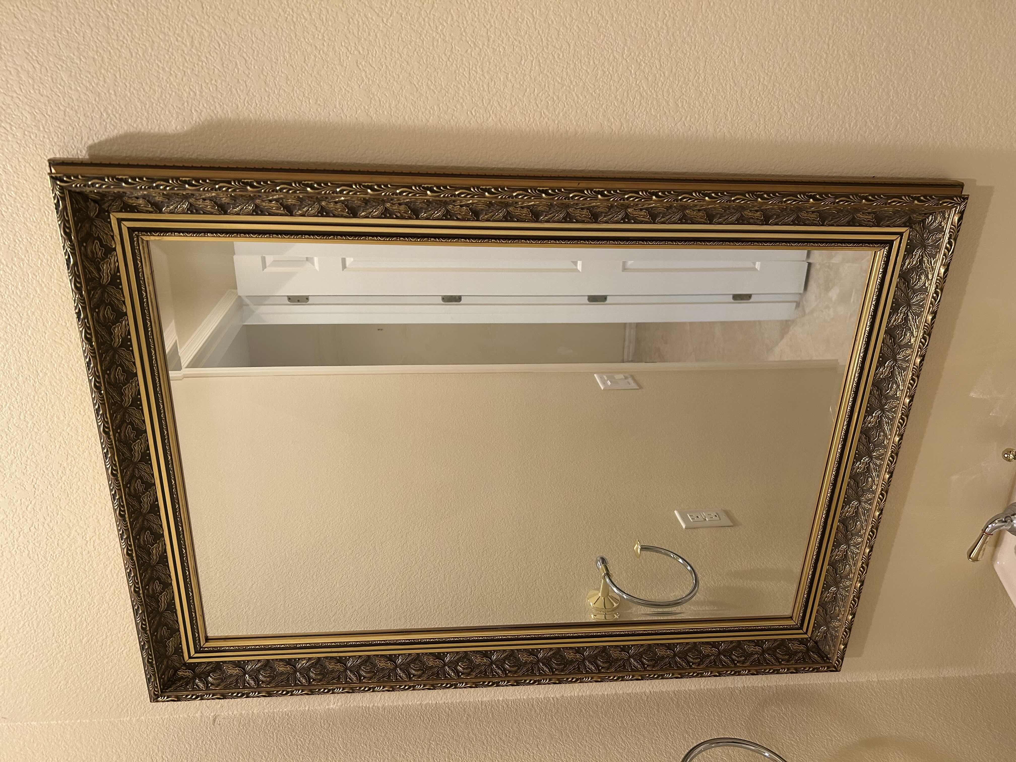 Photo 1 of RECTANGULAR WALL MIRROR W ORNATE DARK GOLD TONES CARVED FRAME 29" X 41"