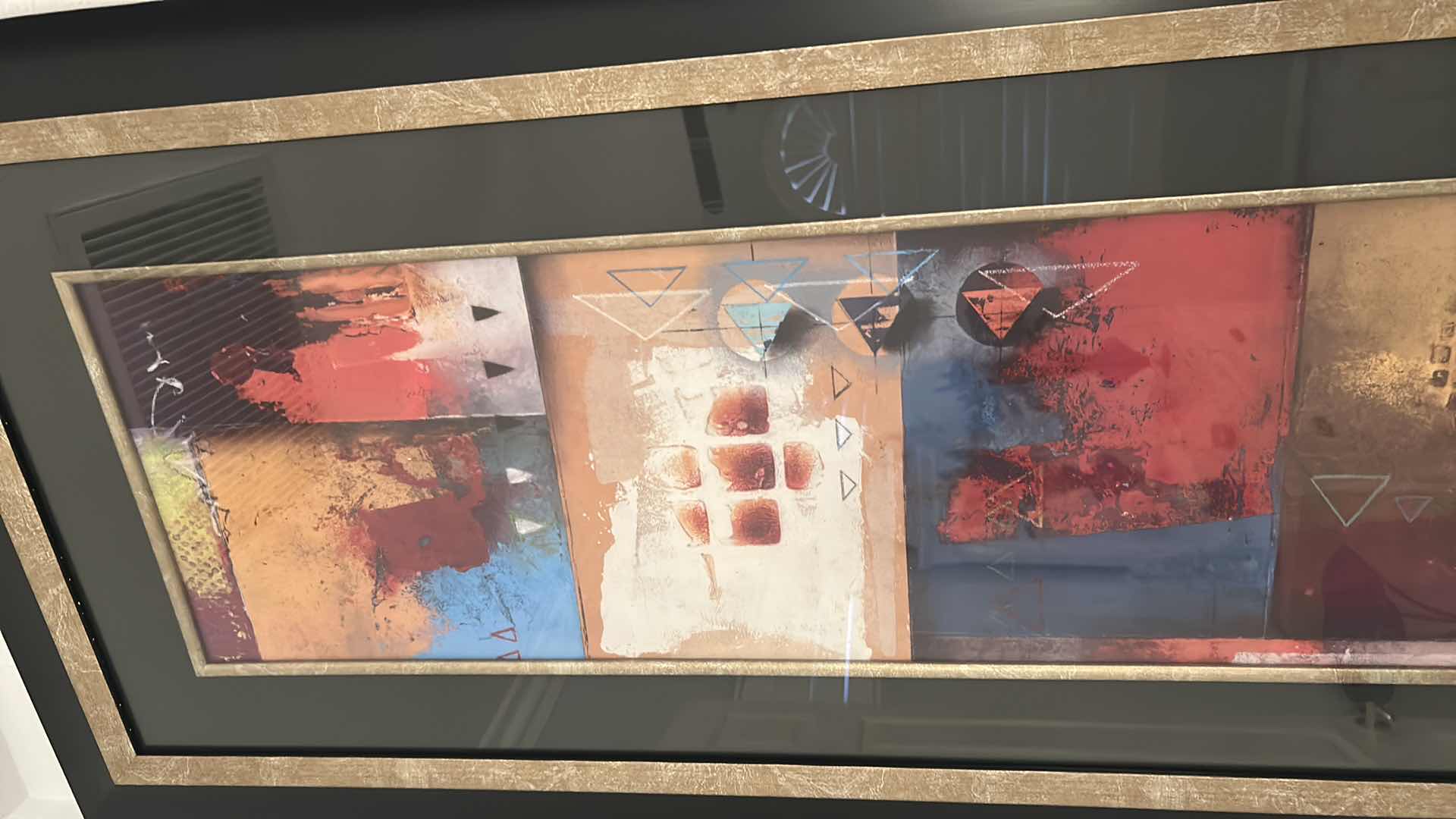 Photo 1 of VERTICAL COLORFUL ABSTRACT COMPOSITION PRINT BROWN FRAMED ARTWORK 23" X 46"