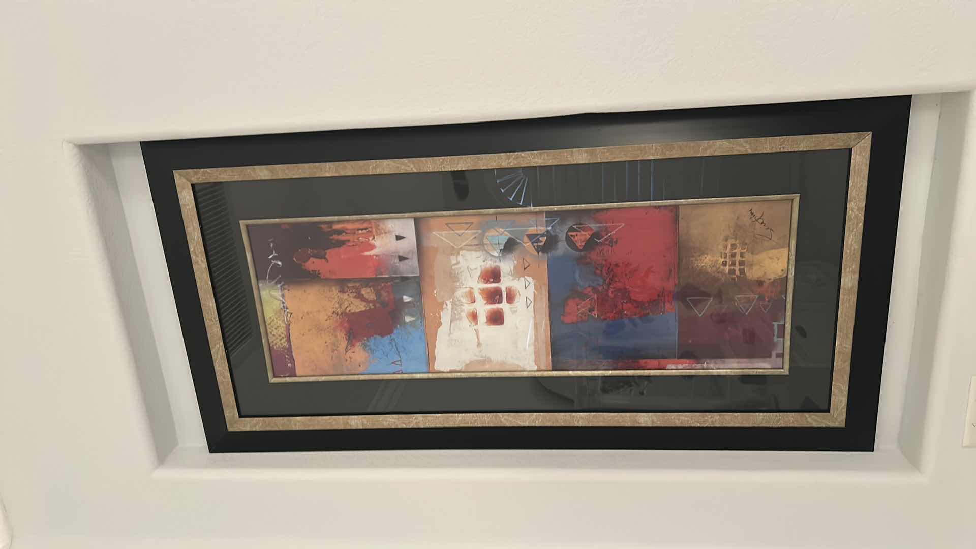 Photo 1 of VERTICAL COLORFUL ABSTRACT COMPOSITION PRINT BROWN FRAMED ARTWORK 23" X 46"