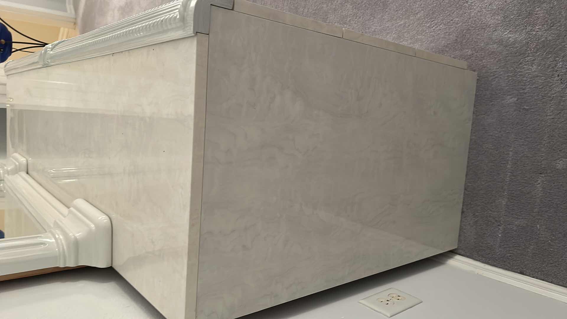 Photo 1 of AIDA WHITE/SILVER VENEER DRESSER SHINY FINISH W MATCHING MIRROR 72" X 20" H 32"