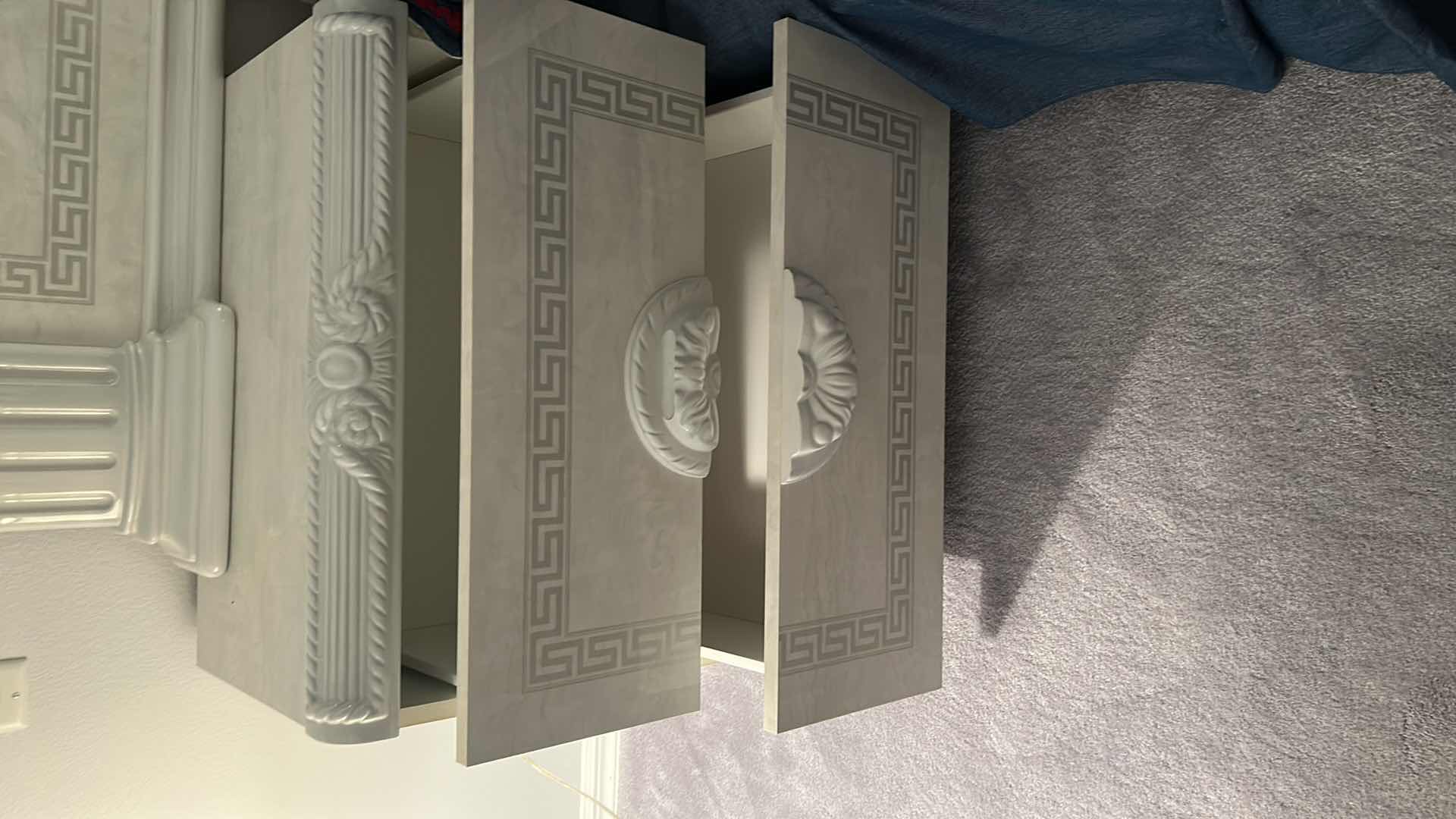 Photo 1 of AIDA WHITE/SILVER QUEEN VENEER BEDFRAME MATCHING NIGHTSTANDS QUILT INCLUDED TABLE LAMPS & MATTRESS SOLD SEPARATELY