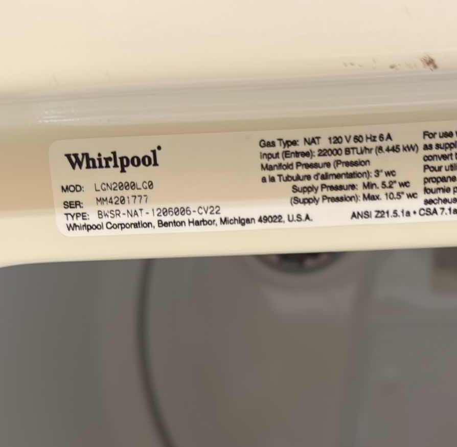 Photo 1 of WHIRLPOOL GAS DRYER