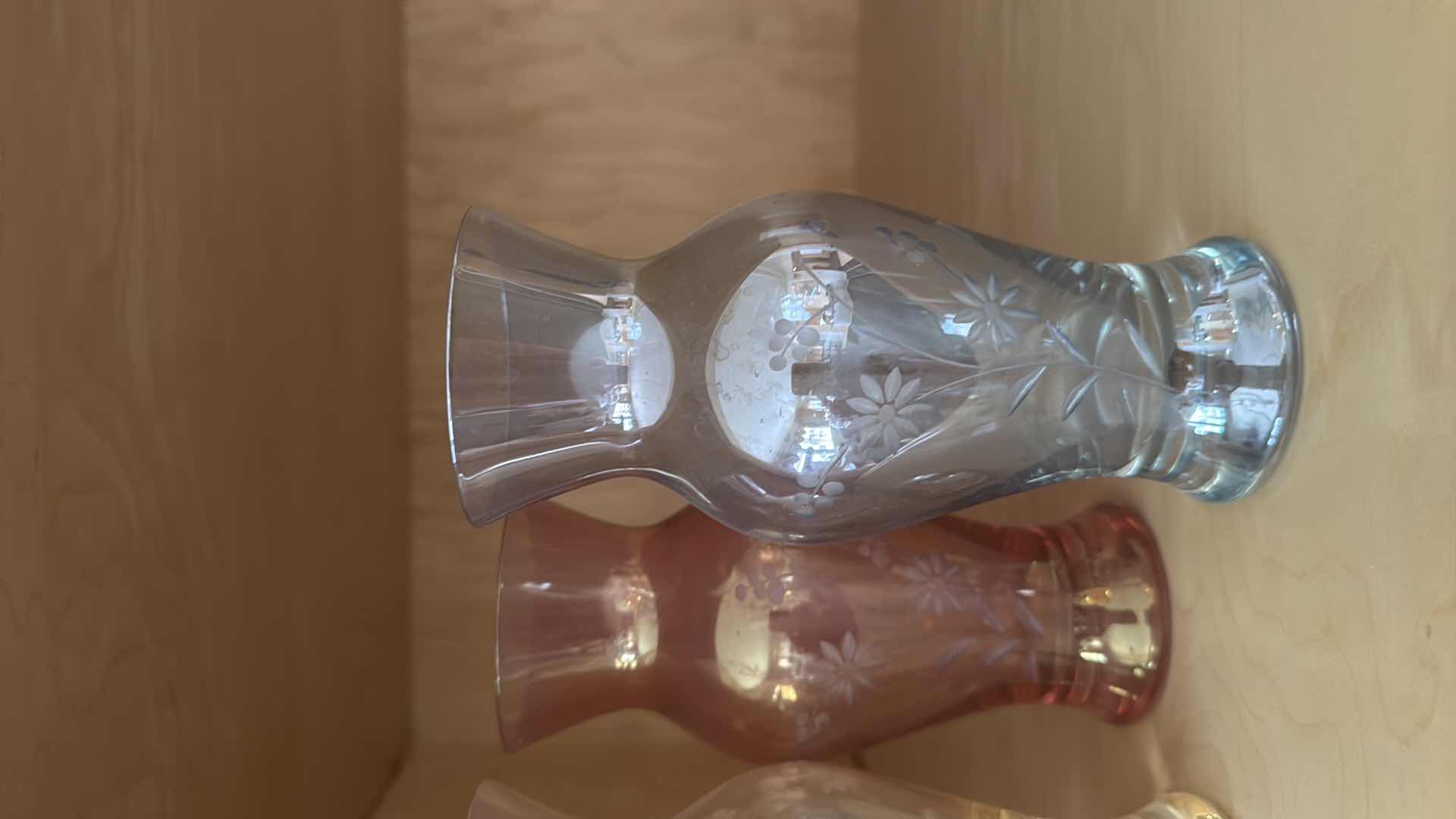 Photo 1 of 3-GLASS COLORFUL VASES H7”