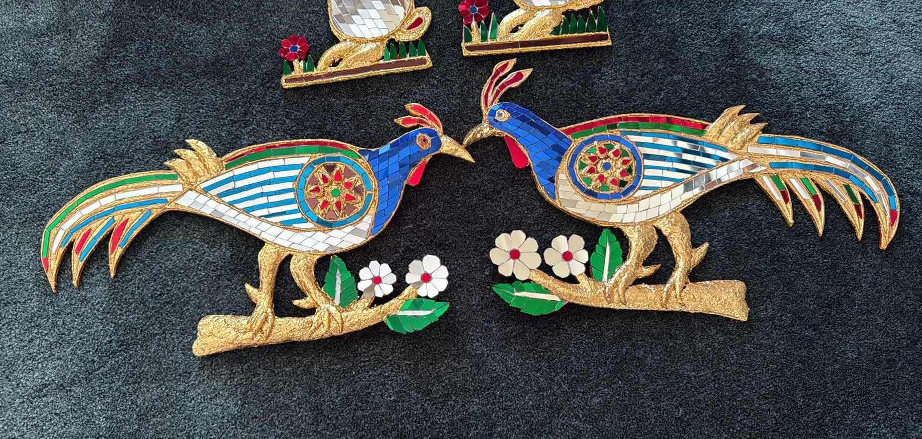 View 3 of 4-BIRDS &RABBITS ON WOOD W GLASS COLOR FINISH