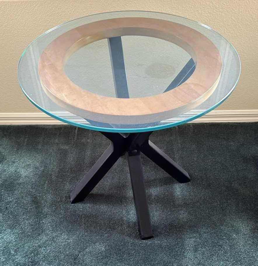 Photo 1 of 26” ROUND BLACK METAL ACCENT TABLE W GLASS TOP H24”