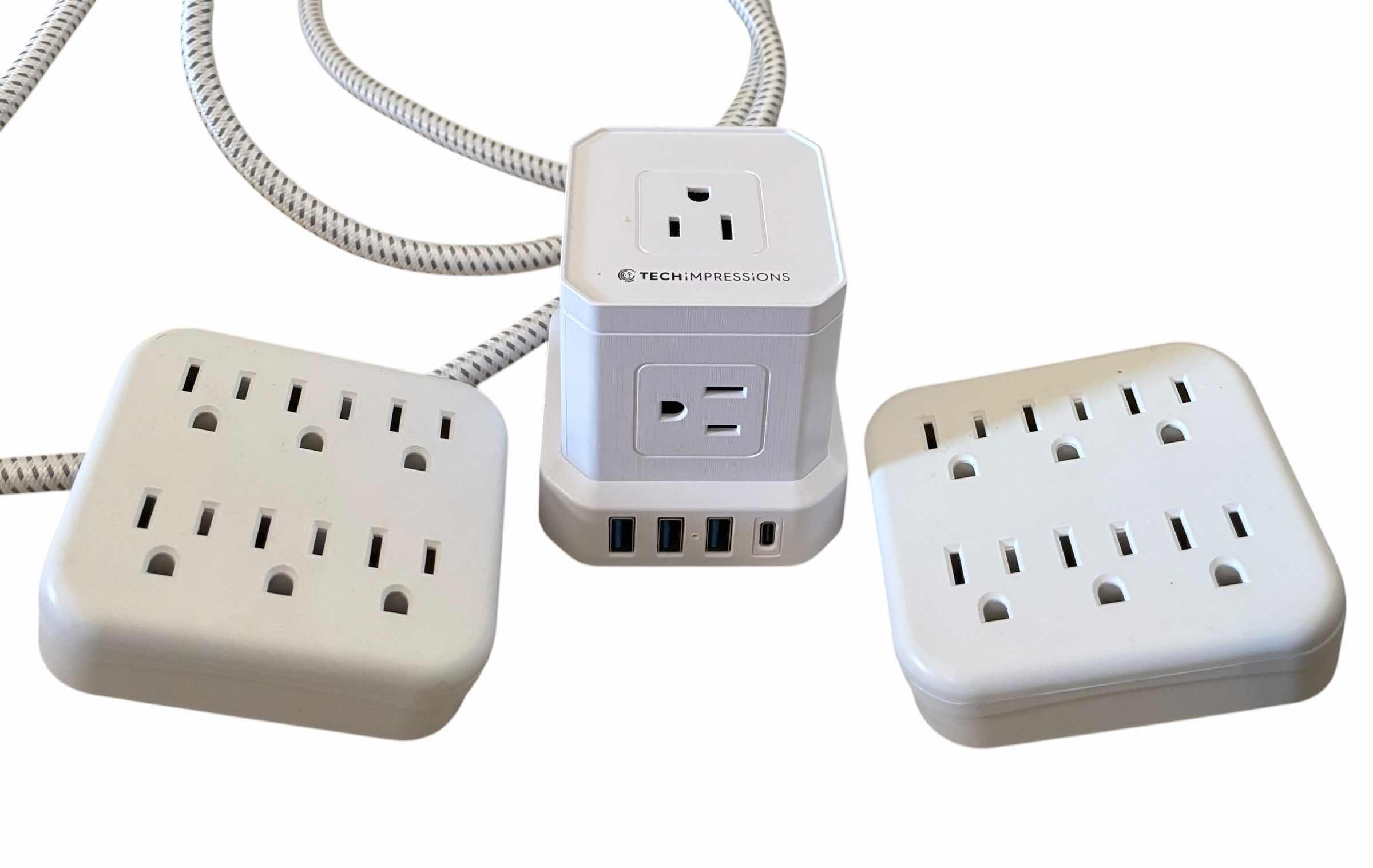 Photo 1 of TECH IMPRESSIONS CUBE POWER STRIP, NIB POWER STRIP & 6-OUTLET WALL ADAPTERS (2)