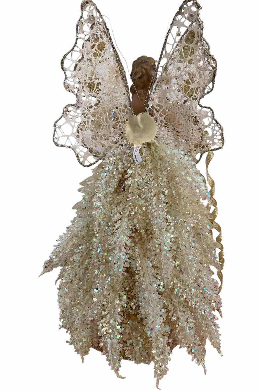 View 2 of VINTAGE IVORY AND GOLD ANGEL CHRISTMAS TREE TOPPER (NO LIGHTS) H17” $100