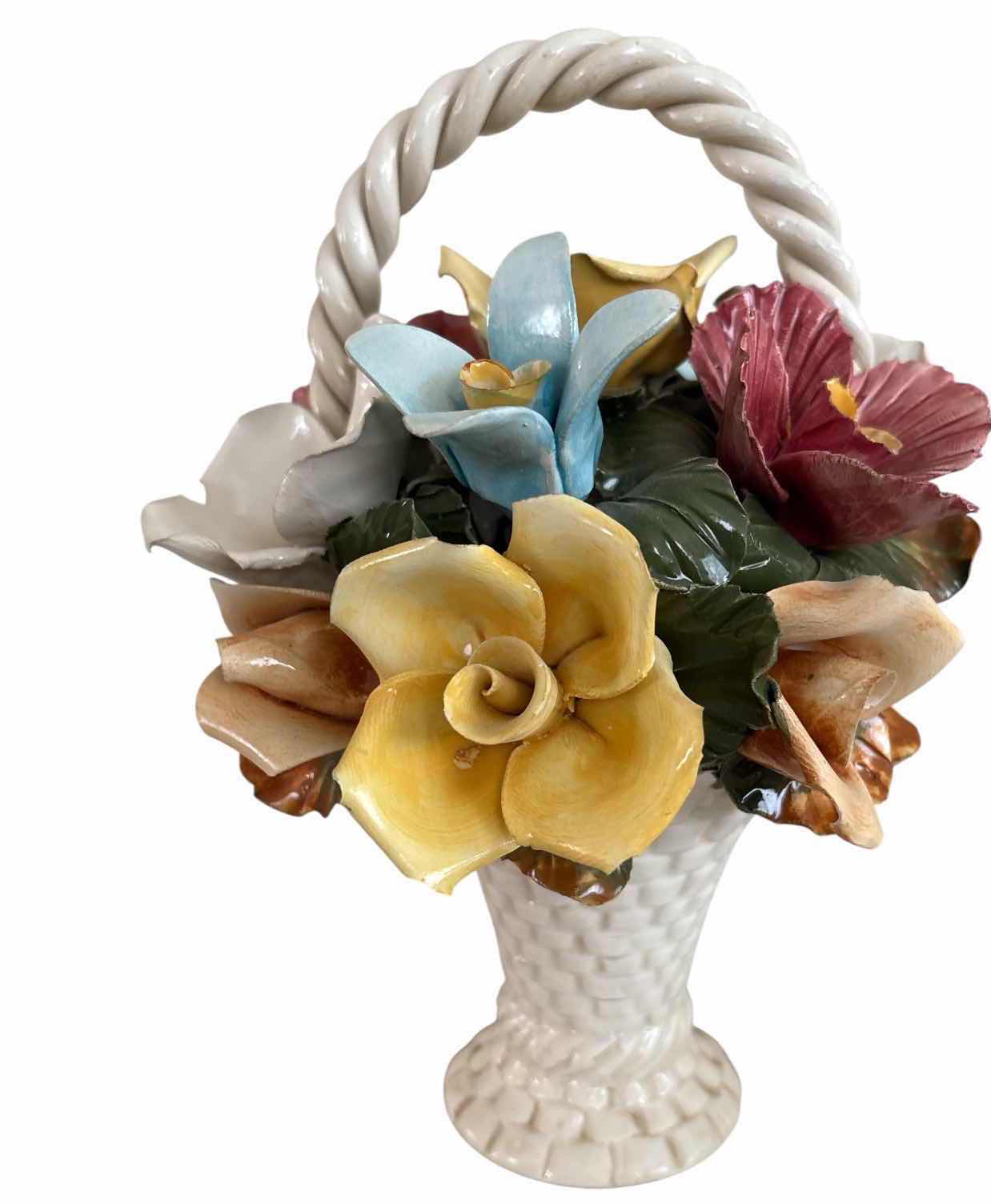 Photo 1 of (2)PCS VINTAGE ITALIAN HAND PAINTED CERAMIC FLORAL DECOR H8.5”