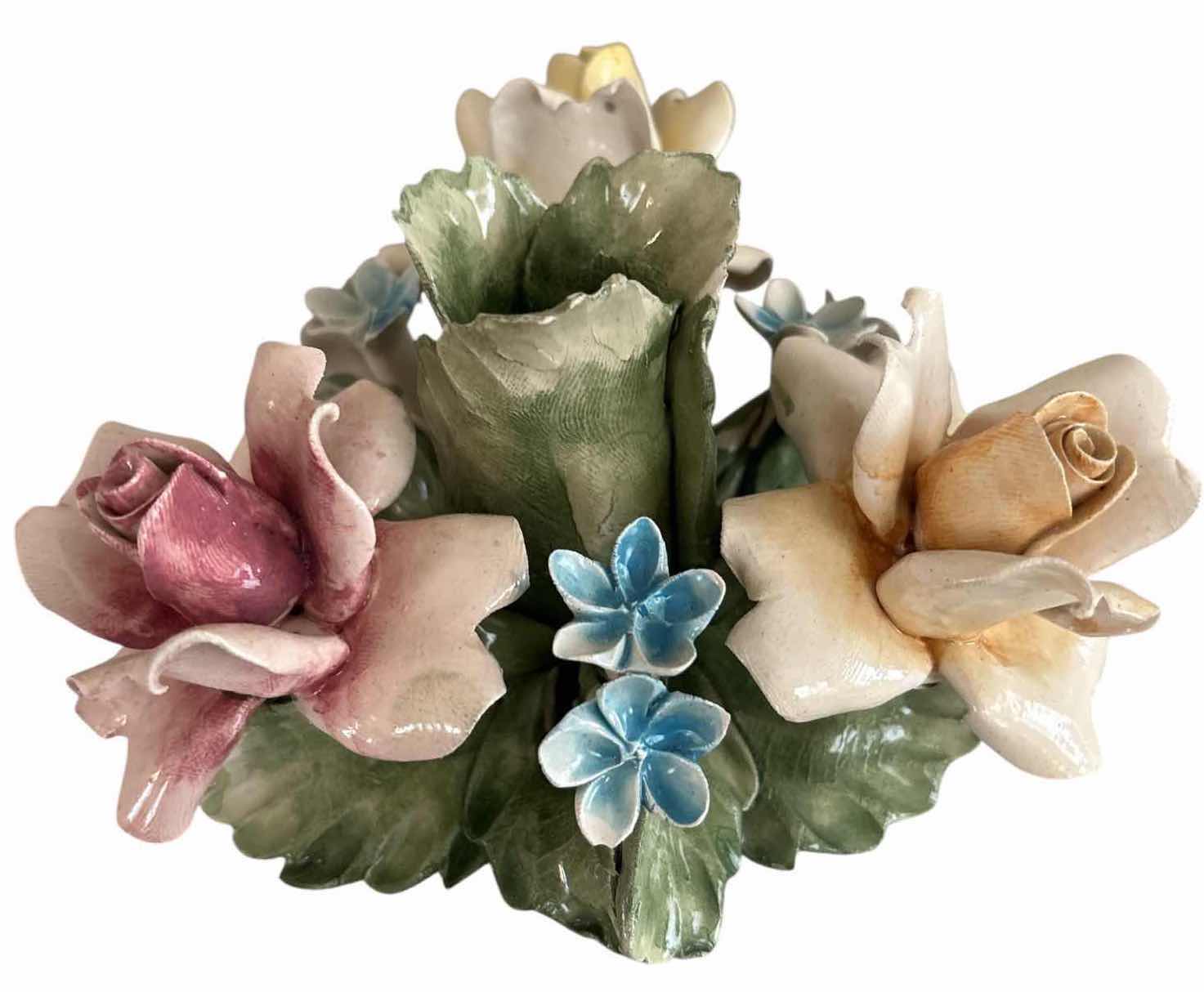 Photo 1 of (2)PCS VINTAGE ITALIAN HAND PAINTED CERAMIC FLORAL DECOR H8.5”