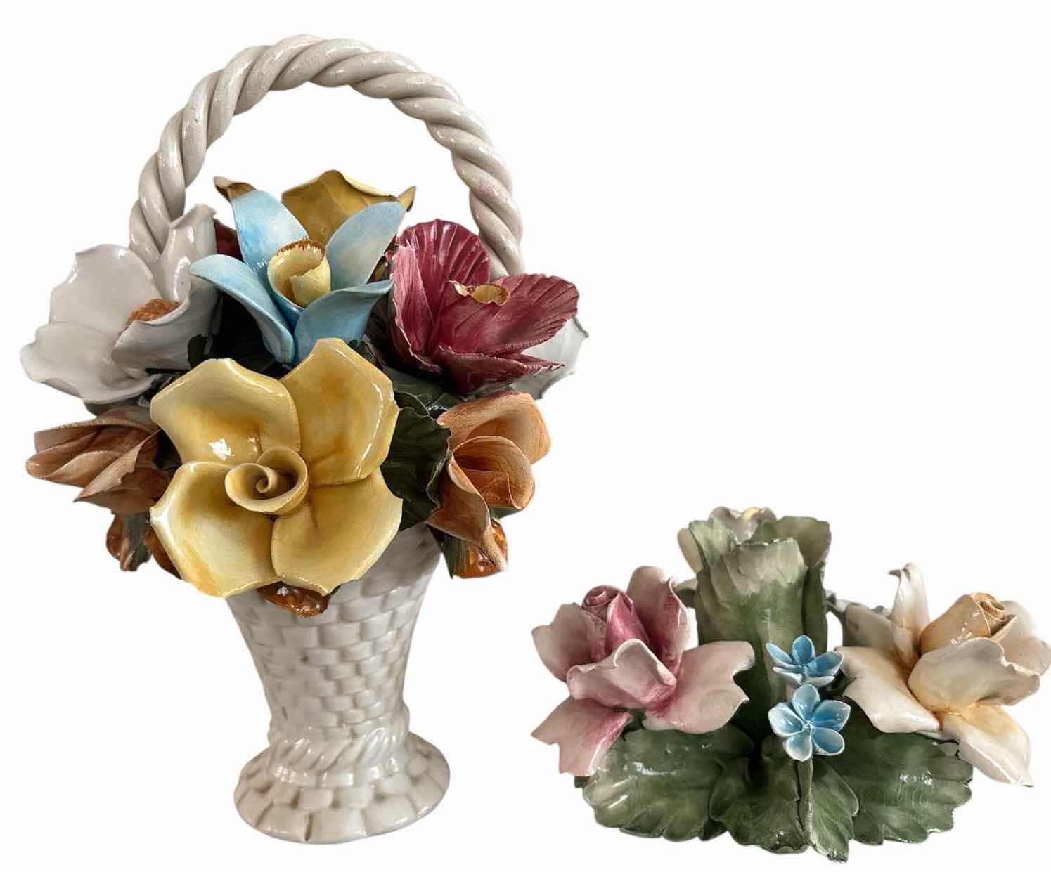 Photo 1 of (2)PCS VINTAGE ITALIAN HAND PAINTED CERAMIC FLORAL DECOR H8.5”